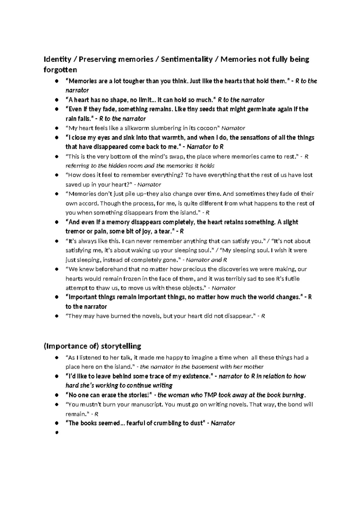 The Memory Police (ENG 101) Quote Bank: Themes of Identity and Loss ...