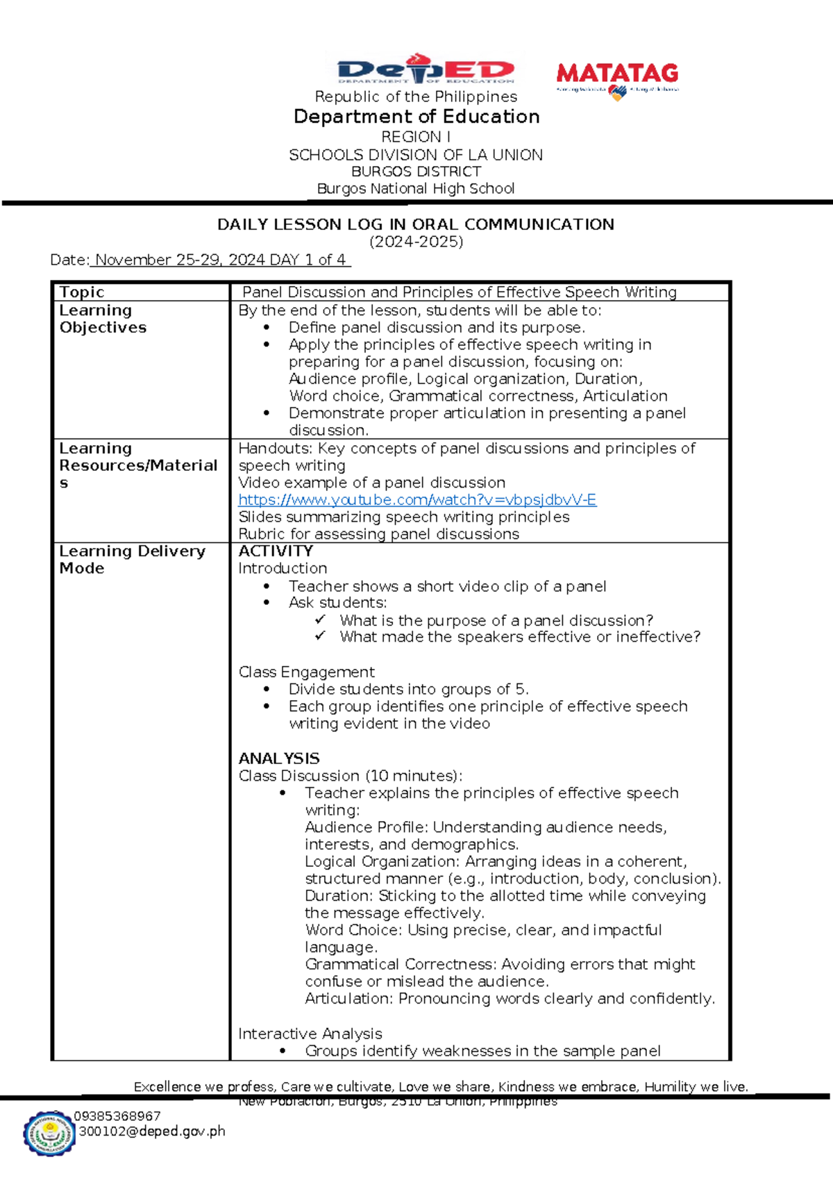 oral communication - Republic of the Philippines Department of ...