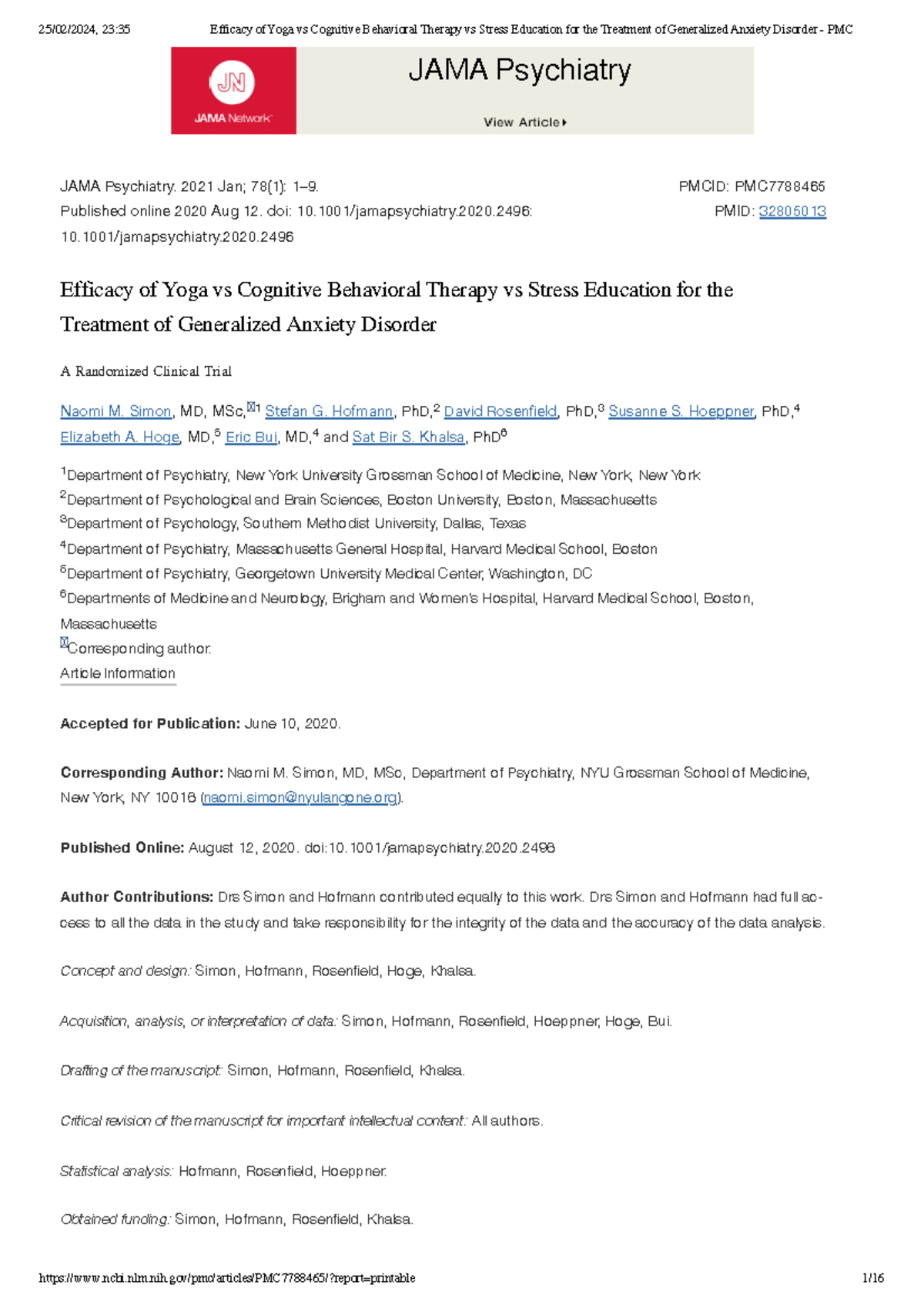23:35 Efficacy of Yoga vs CBT vs Stress Education for Generalized ...