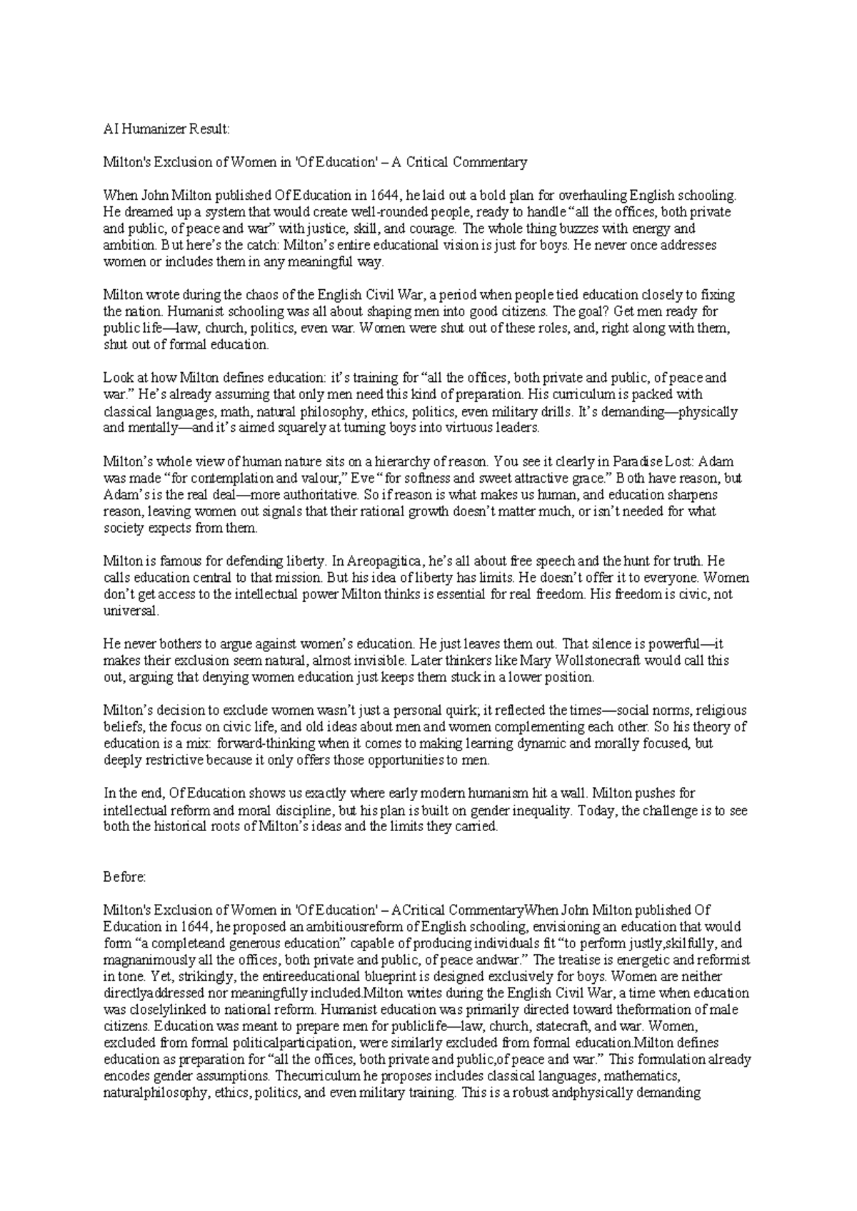 ENG 101: Critical Commentary on Milton's Exclusion of Women in ...