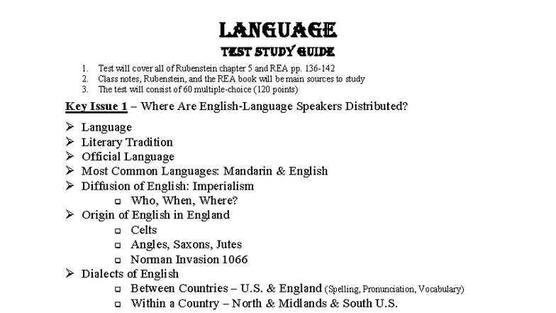LANGUAGE TEST STUDY GUIDE: KEY ISSUES FROM RUBENSTEIN CH. 5 & REA - Studocu