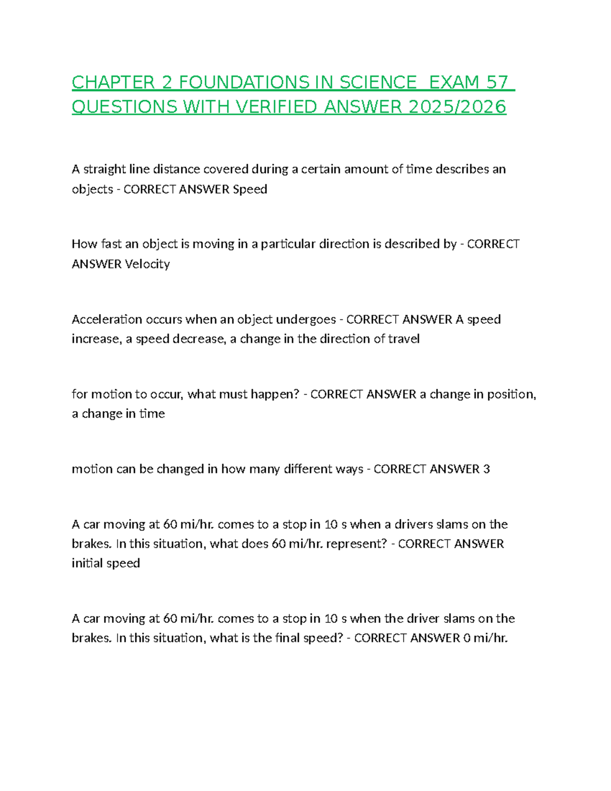 CHAPTER 2 FOUNDATIONS IN SCIENCE EXAM 57 QUESTIONS WITH VERIFIED ...