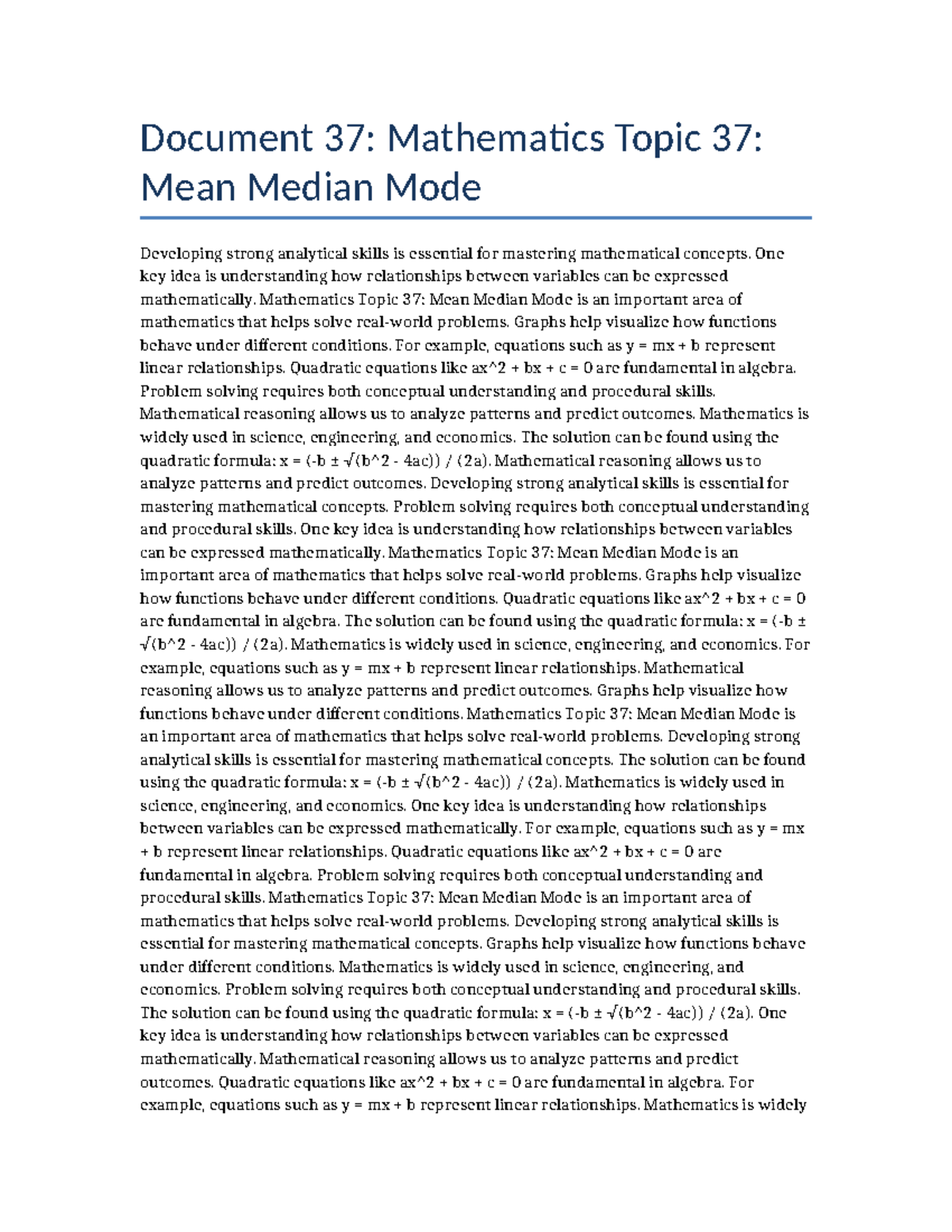 Mathematics Topic 37: Mean, Median, Mode - Key Concepts & Skills - Studocu
