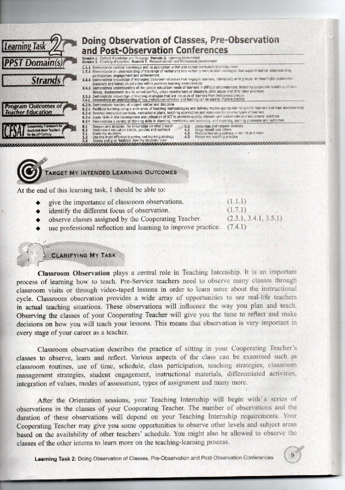 Classroom Observation Insights: Teaching Internship Learning Task 2 ...