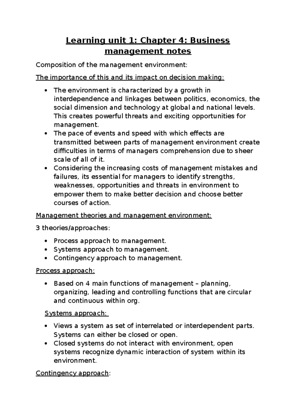 BUS 101: Test 1 Study Notes on Business Management Environment - Studocu
