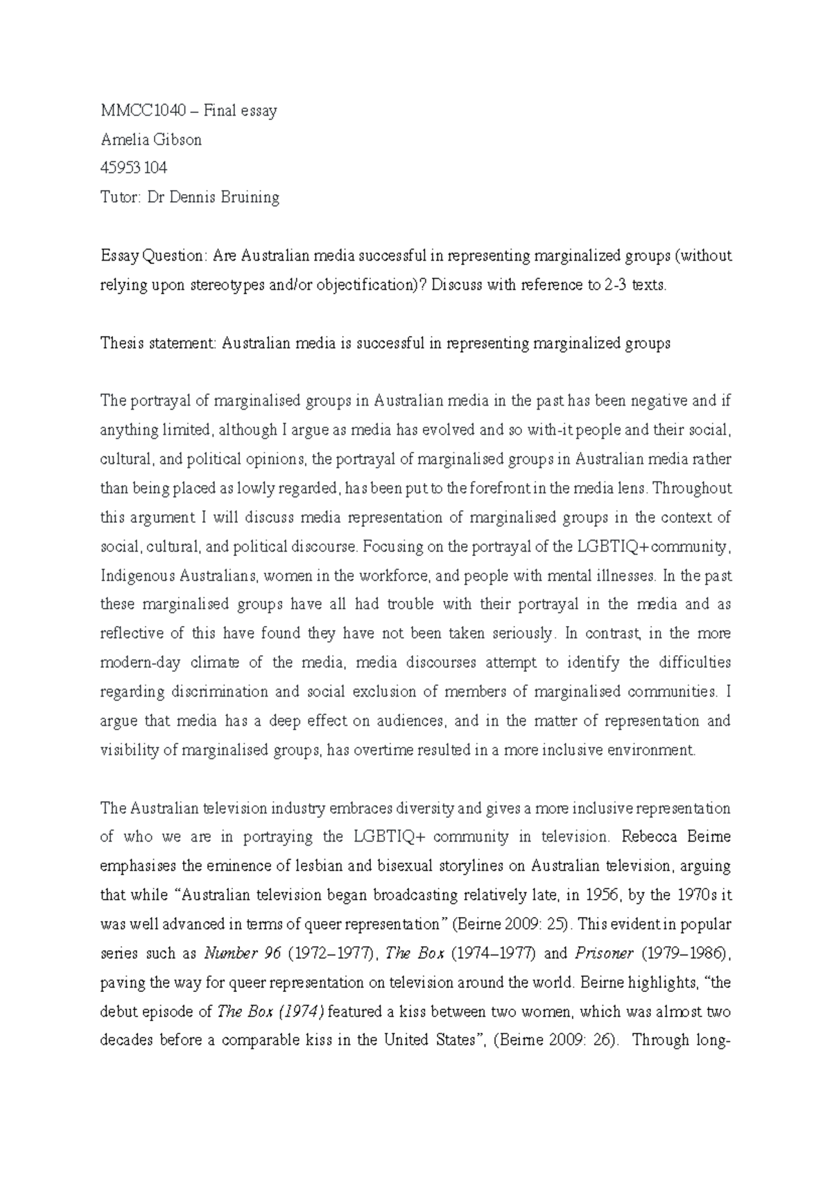 MMCC1040 Final Essay: Australian Media & Representation of Marginalized ...