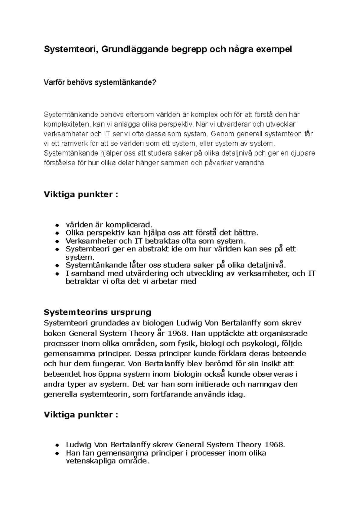 Systemteori 1F - Sammanfattning av Grundläggande Begrepp och Exempel ...