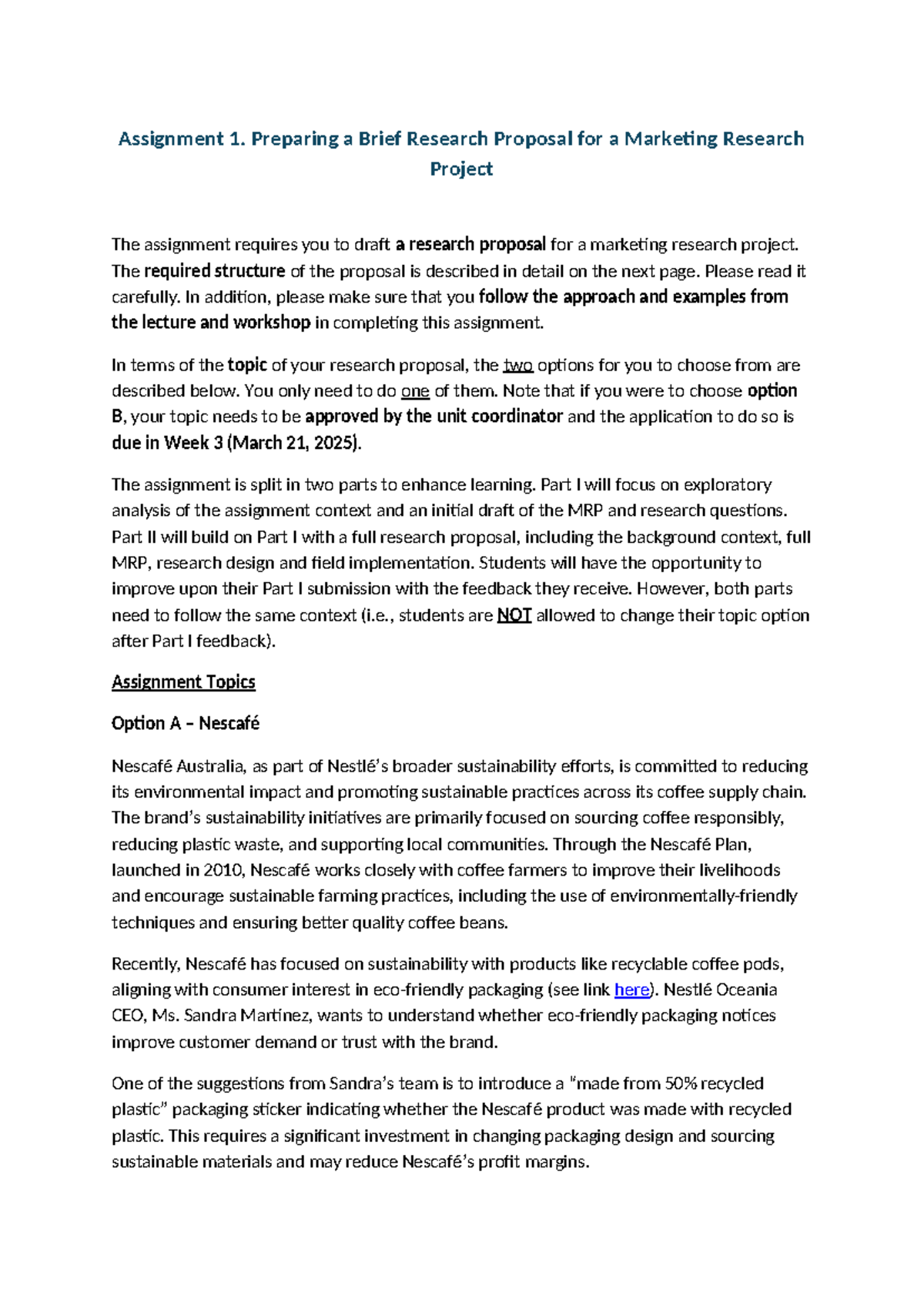 MKTG101 Assignment 1: Research Proposal for Marketing Project - Studocu