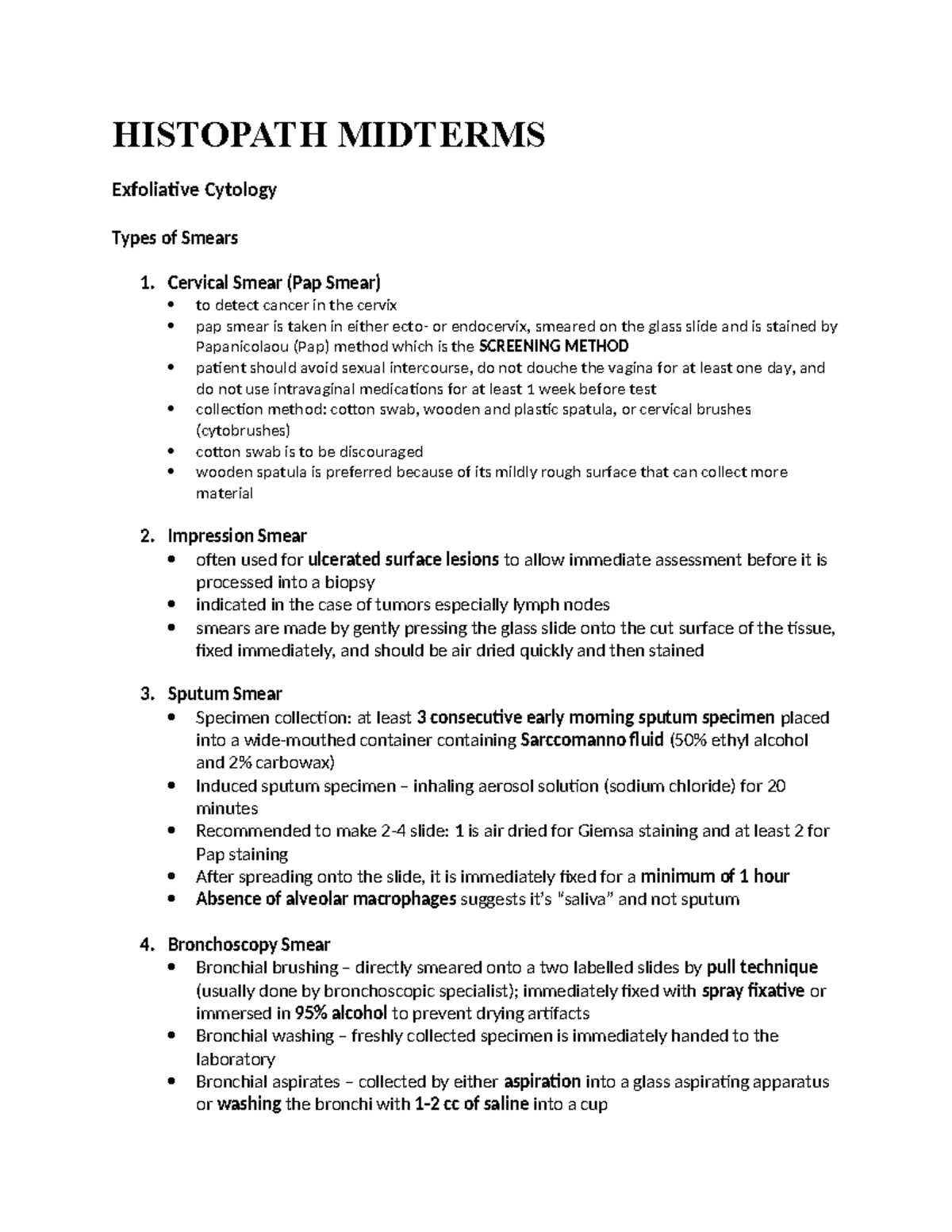 HISTOPATH MIDTERMS: Exfoliative Cytology & Types of Smears - Studocu