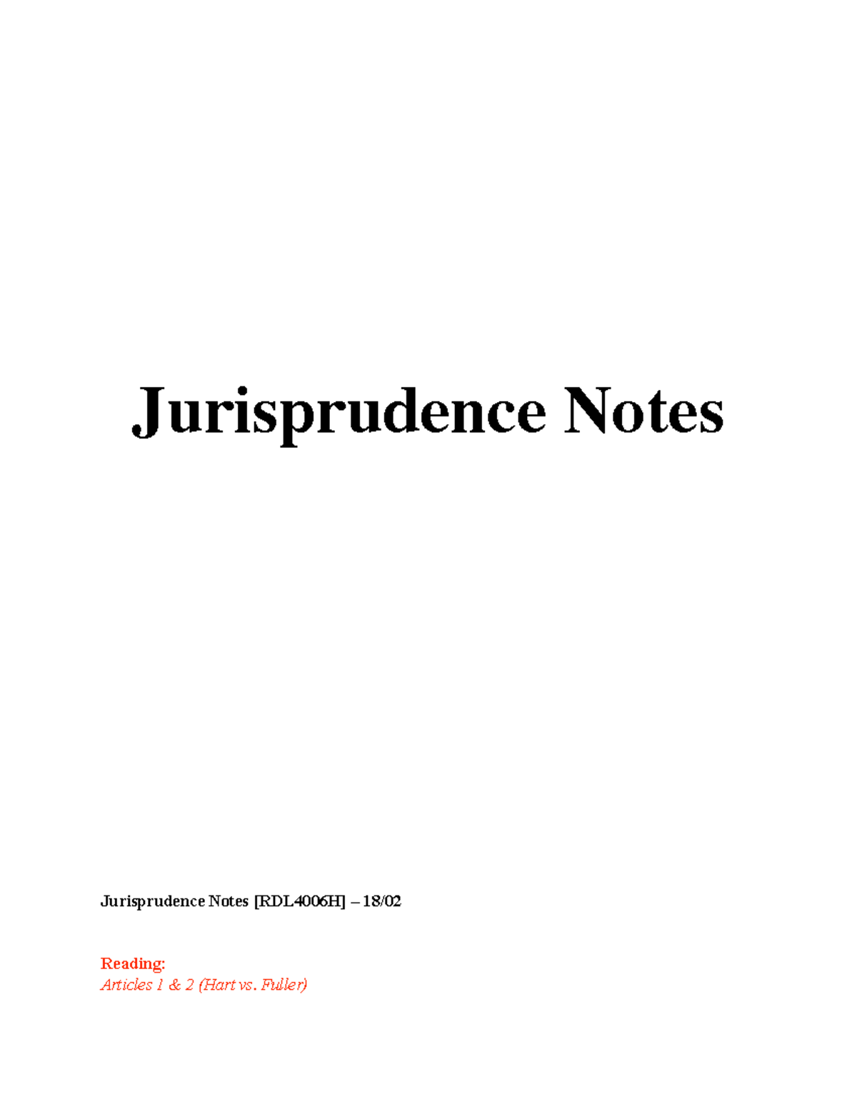 Jurisprudence Study Notes [RDL4006H] – Final Exam Preparation - Studocu