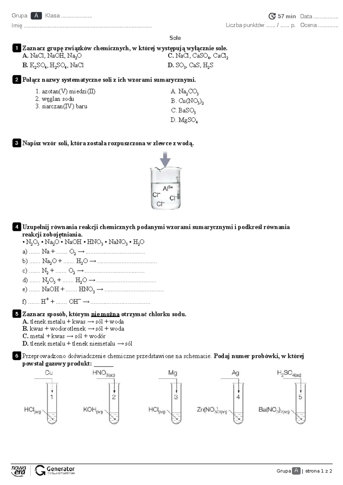 Chemia Nowej Ery 2 Sprawdzian Sole Grupa A I B