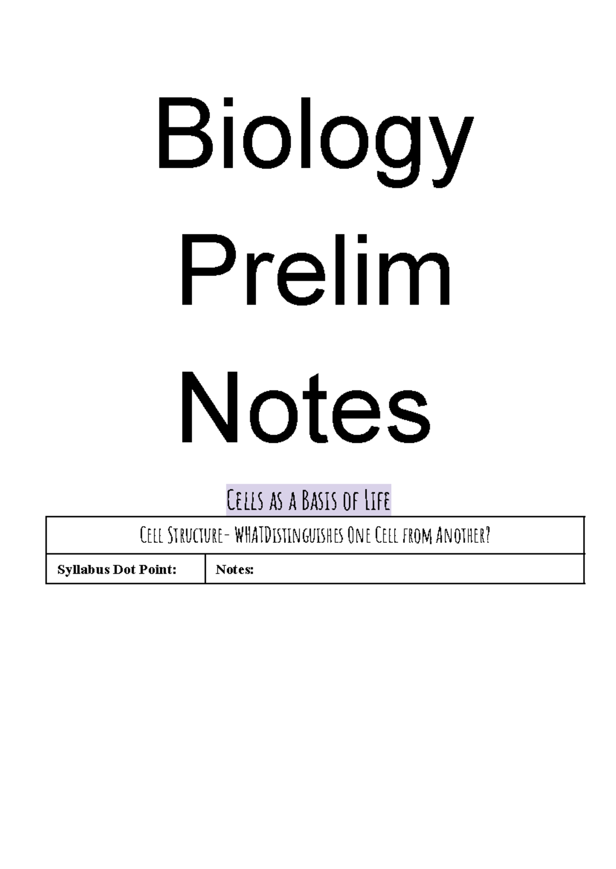 Biology 101: Prelim Notes on Cell Structure and Function - Studocu