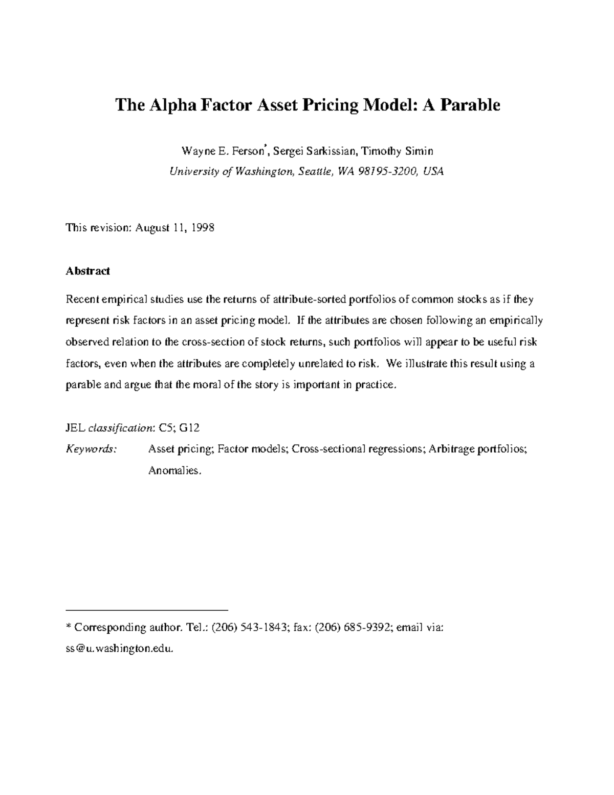 Ssrn-749005 - Research - The Alpha Factor Asset Pricing Model: A ...