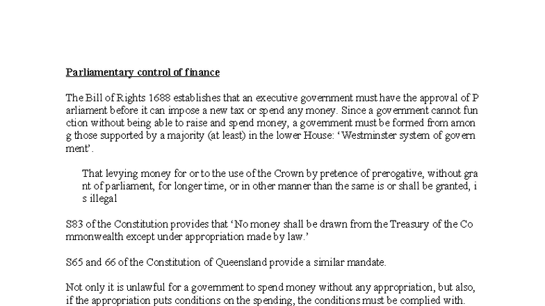 Parliamentary Control of Finance: Key Principles and Appropriations ...