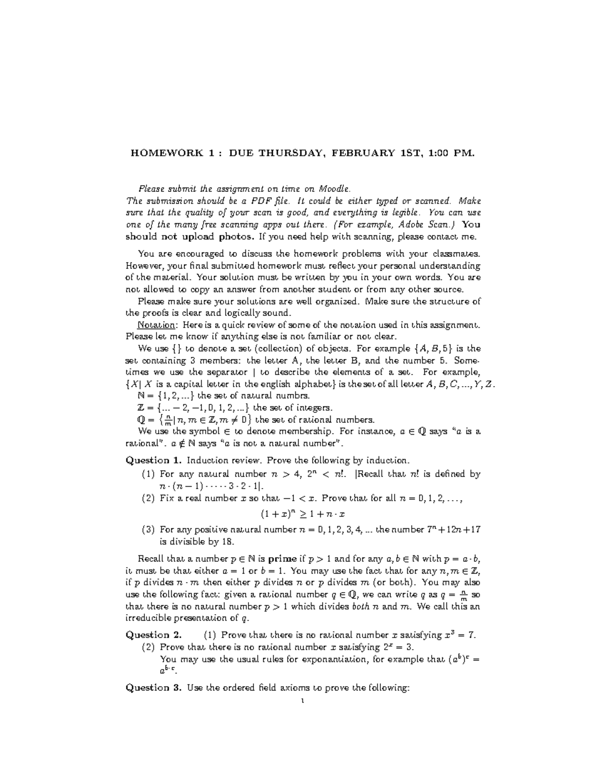 HW1: Assignment 1 - Submission Guidelines & Induction Problems - Studocu