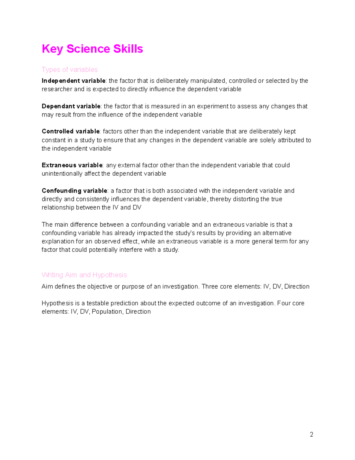 VCE Psychology: Key Science Skills & Variable Types Explained - Studocu