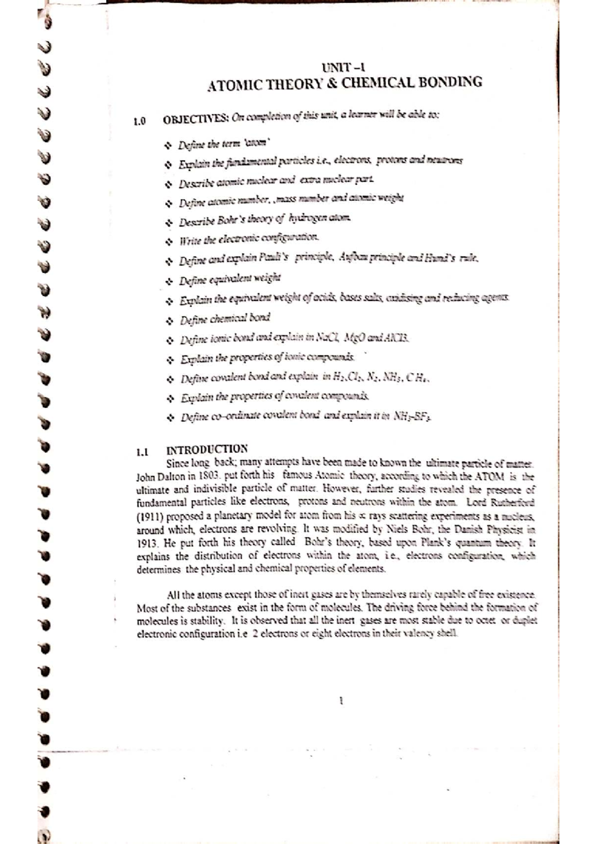 Chemistry Manual Chapter 01: Atomic Theory & Chemical Bonding - Studocu
