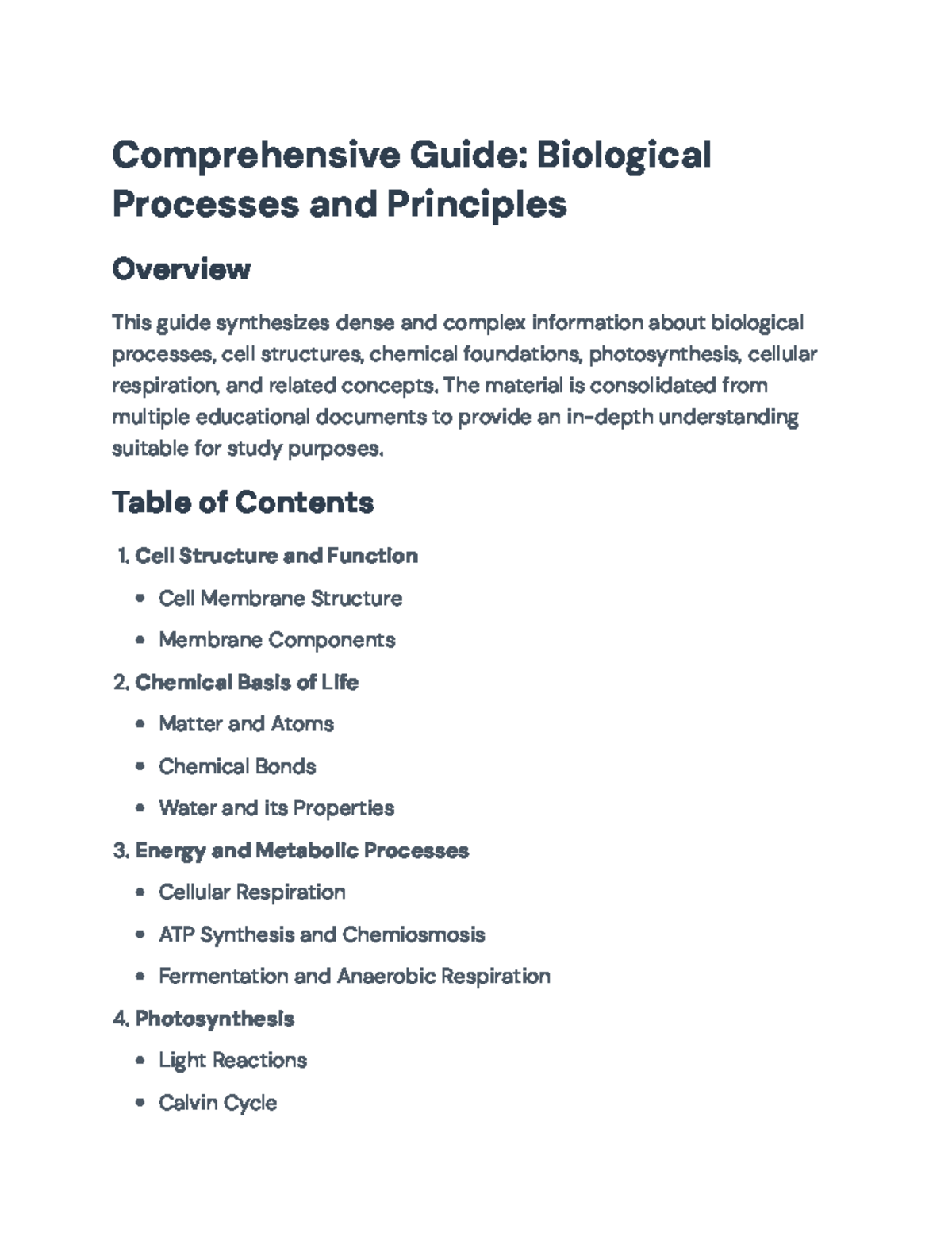 Comprehensive Study Guide for Biology Processes and Principles 101 ...