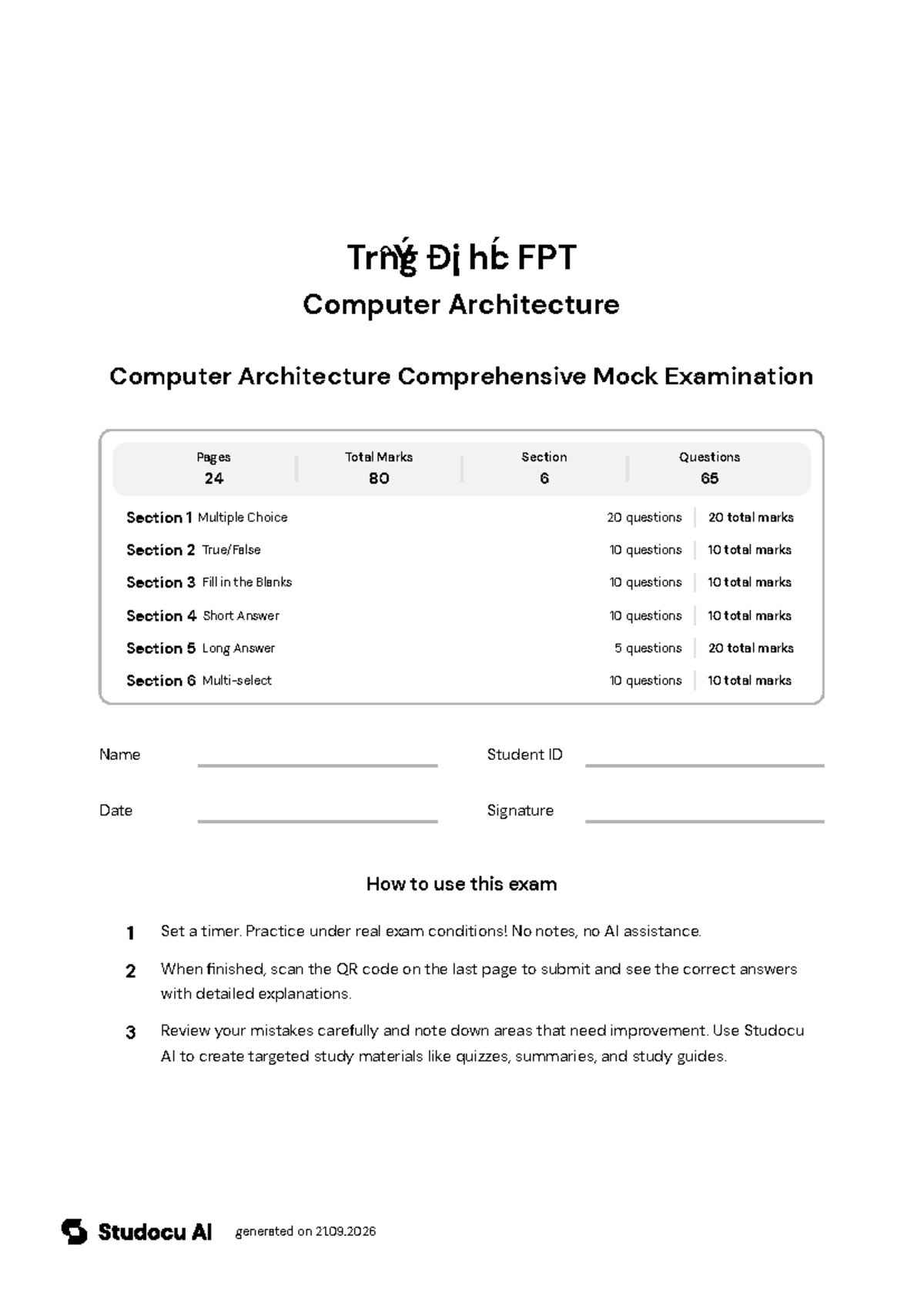 Computer Architecture Comprehensive Mock Exam - Studocu