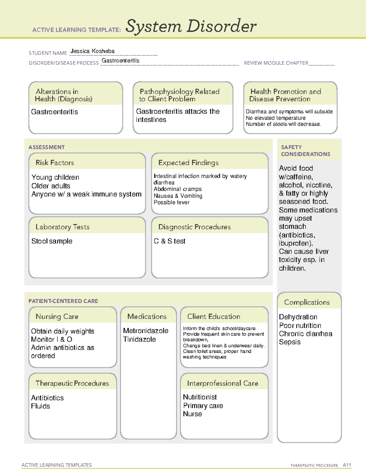 ATI System Disorder Template: Gastroenteritis Active Learning Guide ...