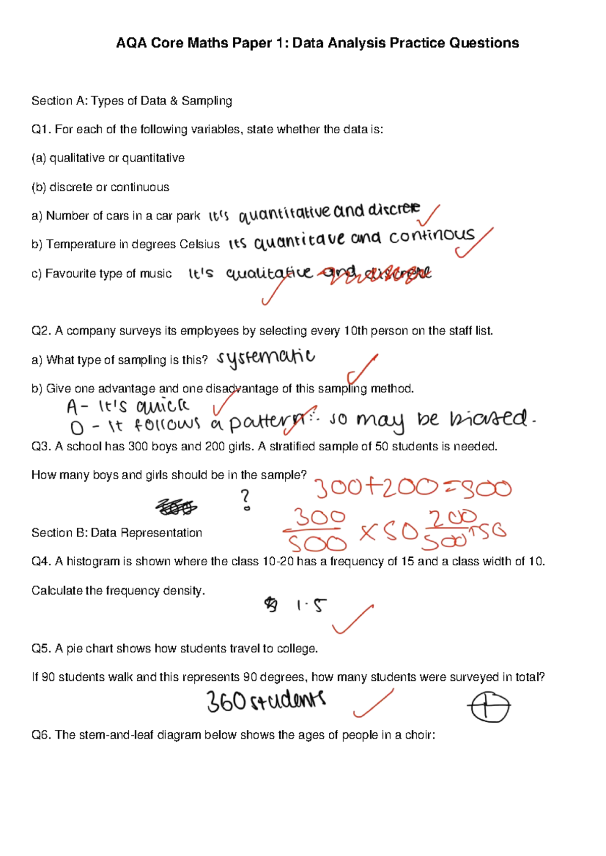 AQA Core Maths Paper 1: Data Analysis Practice Questions & Solutions ...