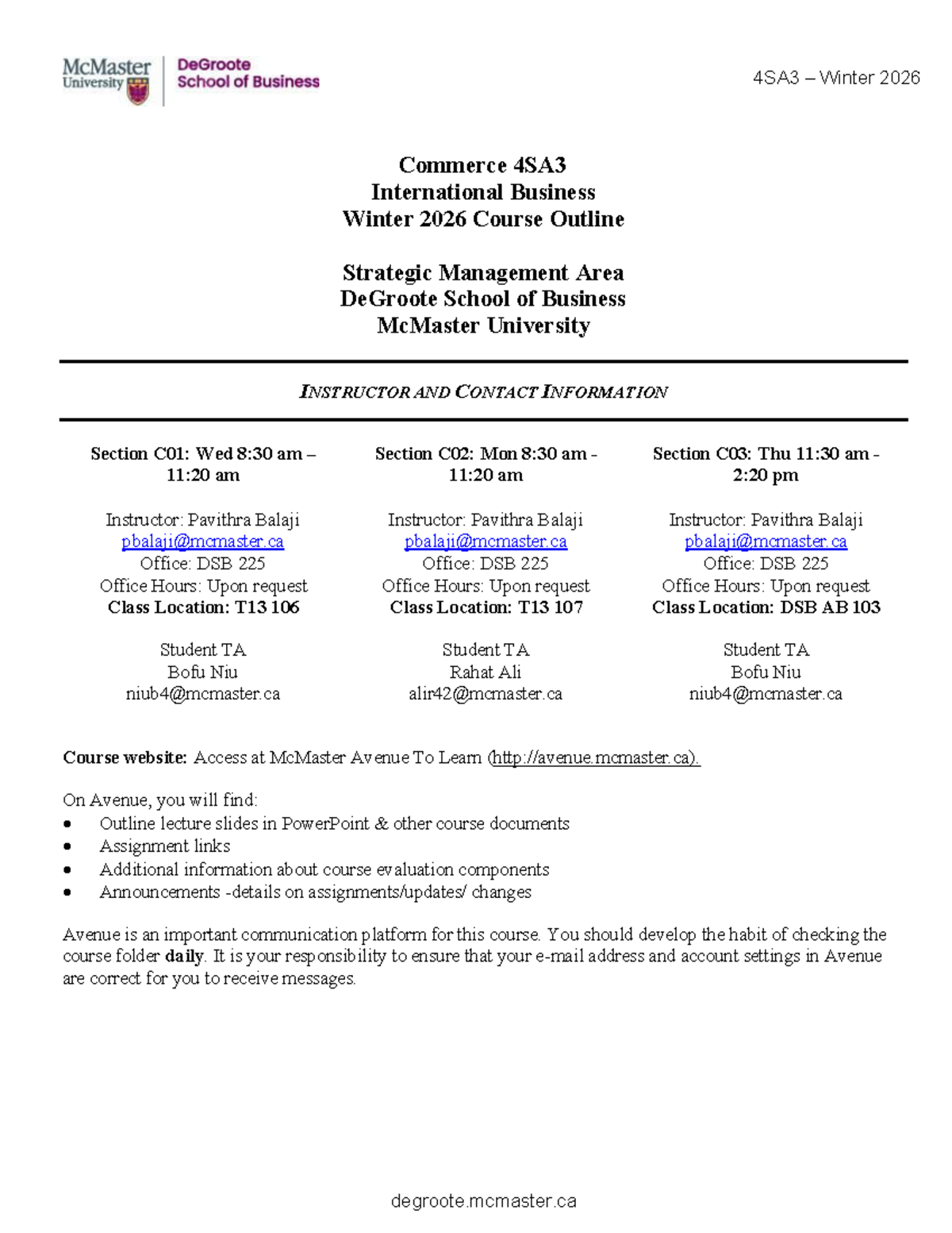 4SA3 Winter 2026 International Business Course Outline by Pavithra ...