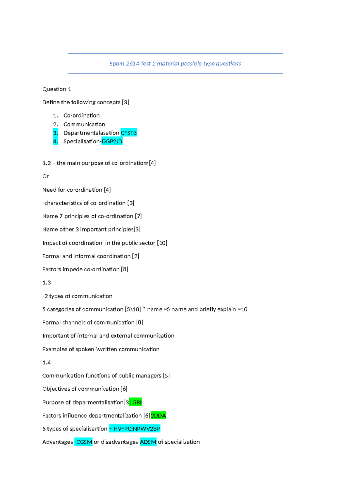 Epam 2614 Test 2 material possible type questions - Epam 2614 Test 2 ...