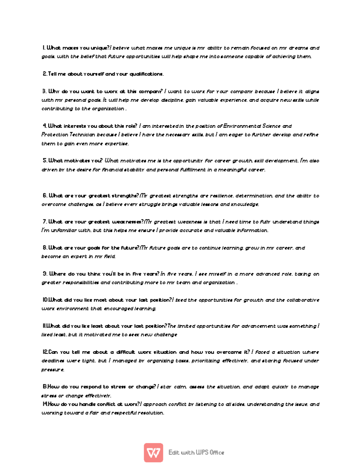 Mock Job Interview Questions and Common Answers for Careers - Studocu