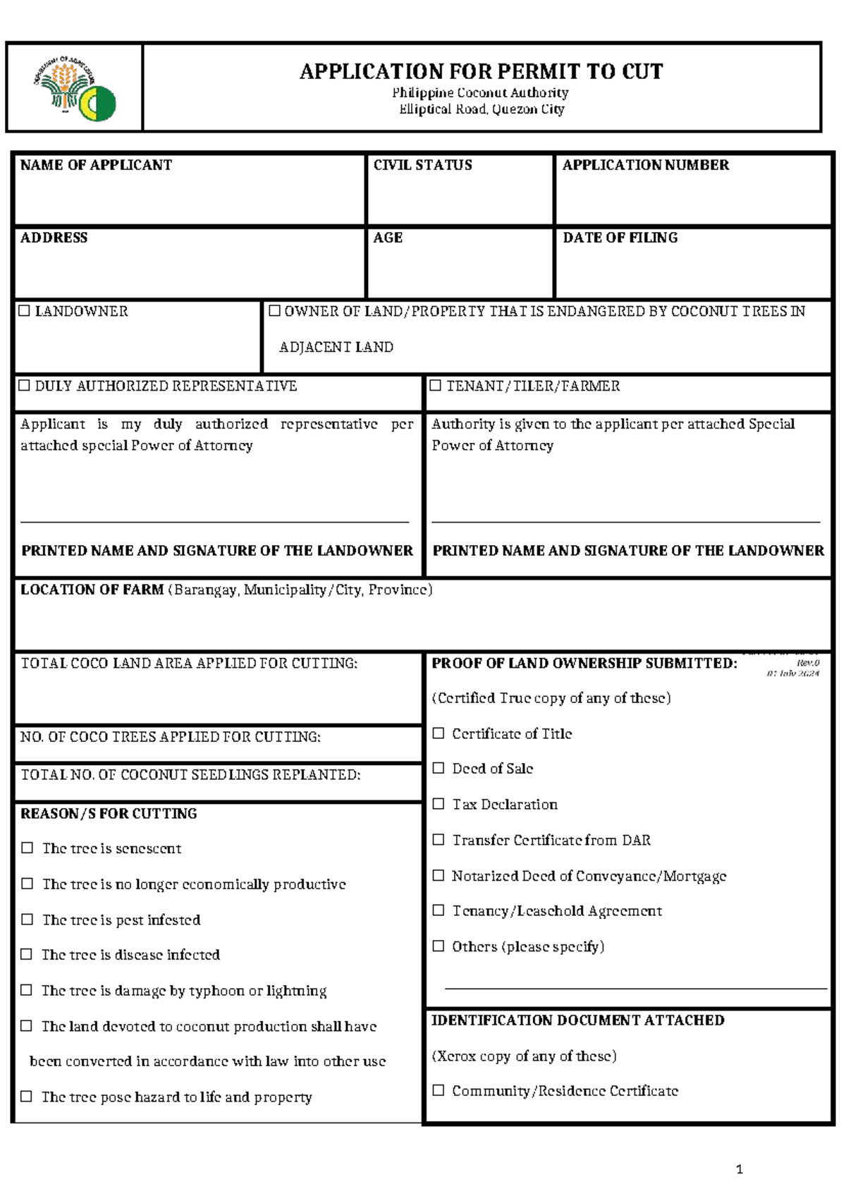 APPLICATION FOR PERMIT TO CUT COCONUT TREES - PCA FORM - Studocu