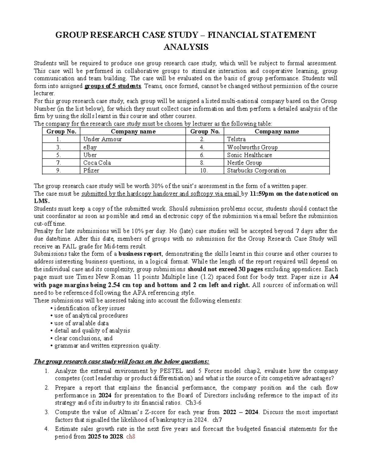GROUP RESEARCH CASE STUDY: FINANCIAL STATEMENT ANALYSIS 2025 - Studocu