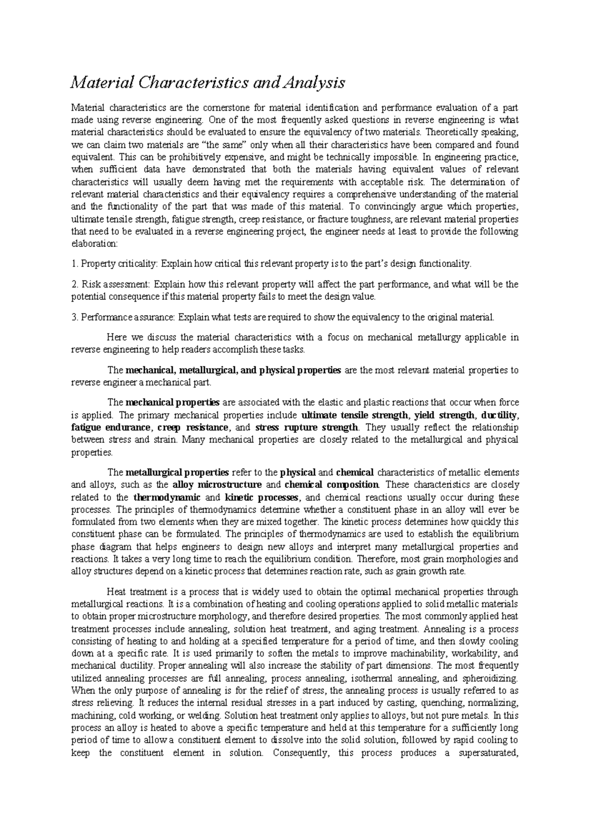 Unit II. Reverse Engineering: Analyzing Material Characteristics - Studocu