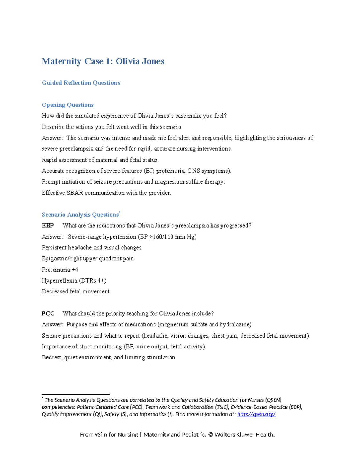 Maternity Case Study 01: Olivia Jones Guided Reflection Questions - Studocu