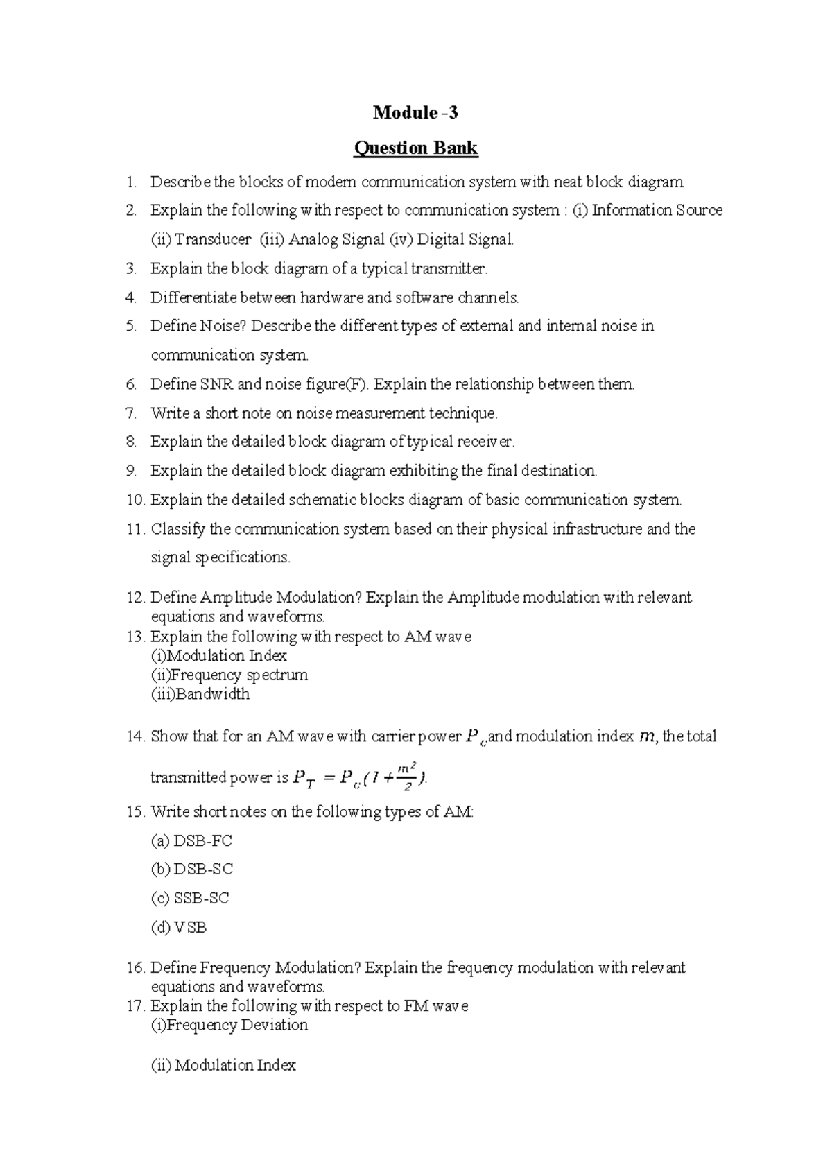 Module-3 question bank iec - Module - Question Bank Describe the blocks ...