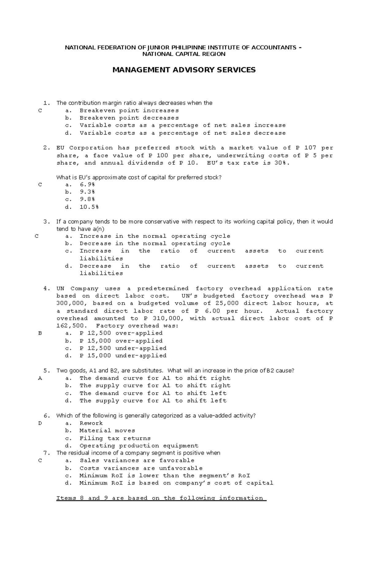 Management Advisory Services (MAS 101): Key Concepts & Practices - Studocu