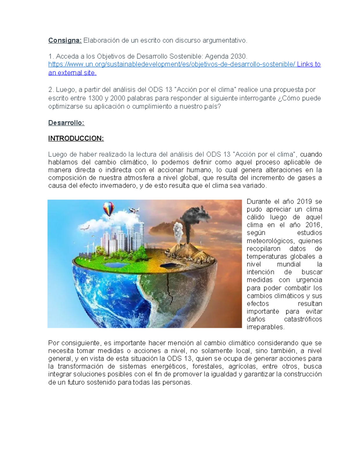 Propuesta de Discurso Argumentativo sobre ODS 13: Cambio Climático ...