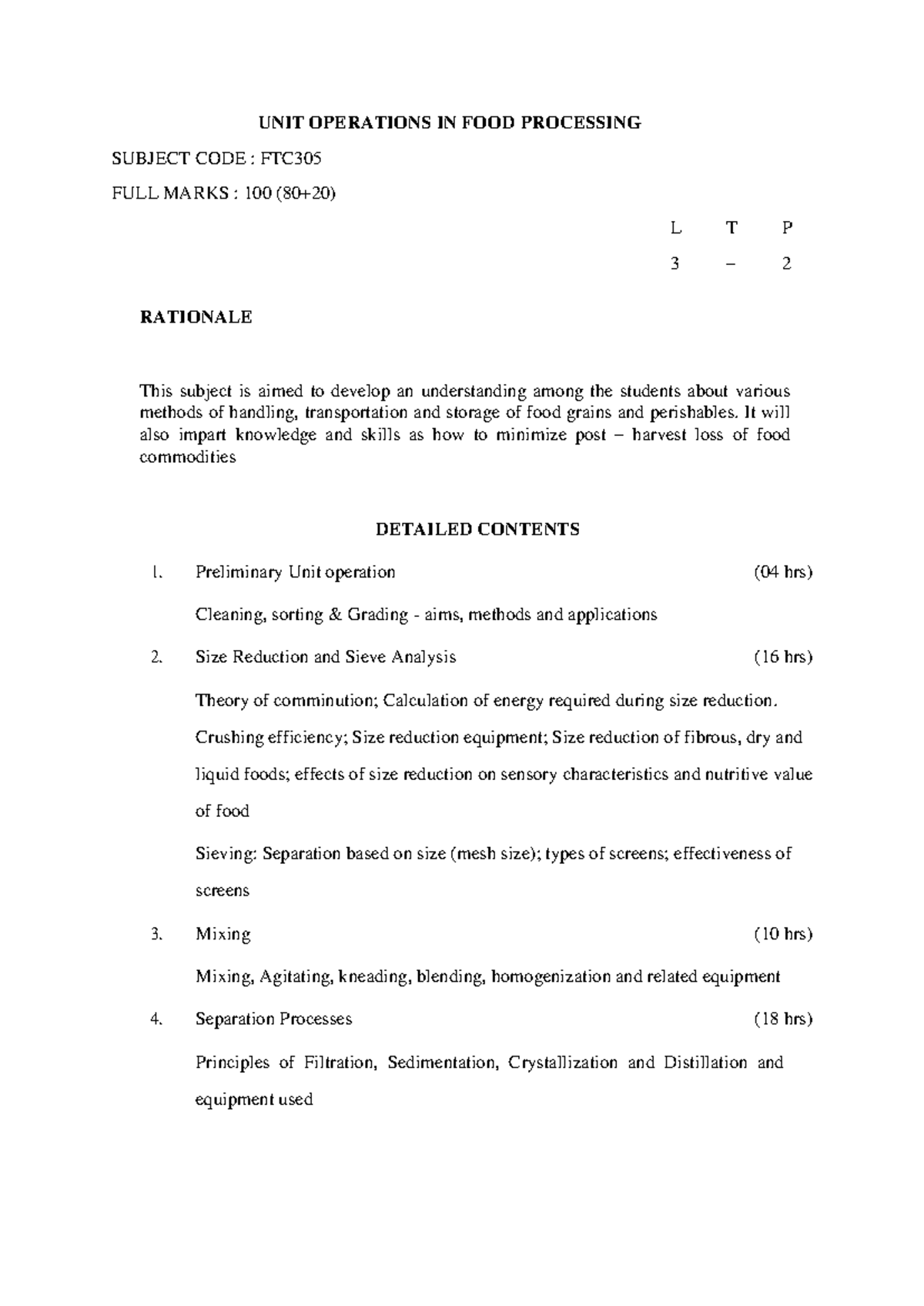 Unit Operations in Food Processing (FTC305) - Course Overview - Studocu