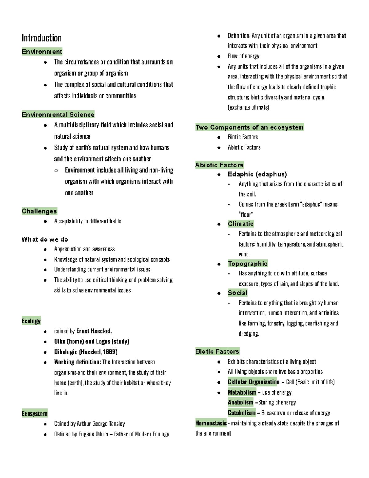 Environmental Science: Key Concepts and Ecosystem Interactions - Studocu
