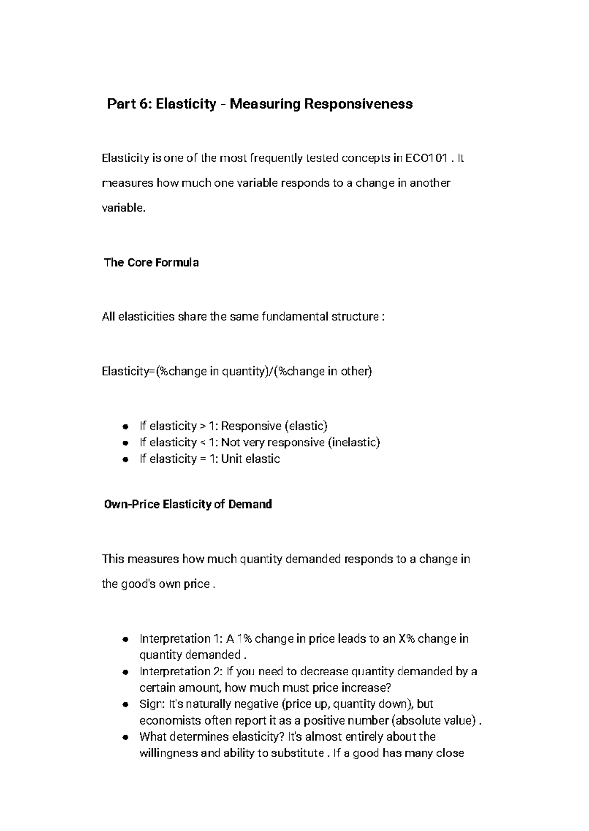 ECO101 Final Exam Notes: Understanding Elasticity Concepts - Studocu