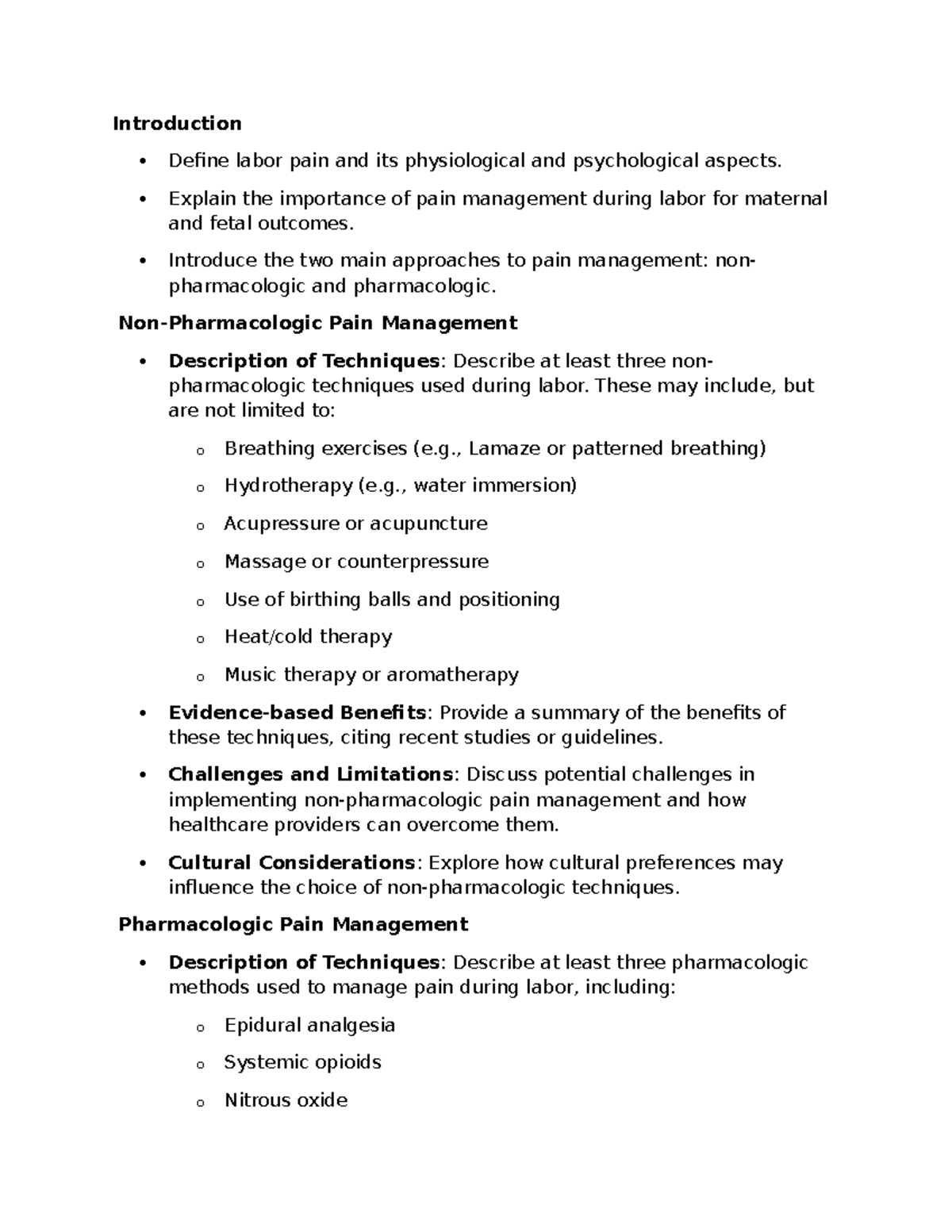 Maternal Health Assignment 10: Labor Pain Management Techniques - Studocu