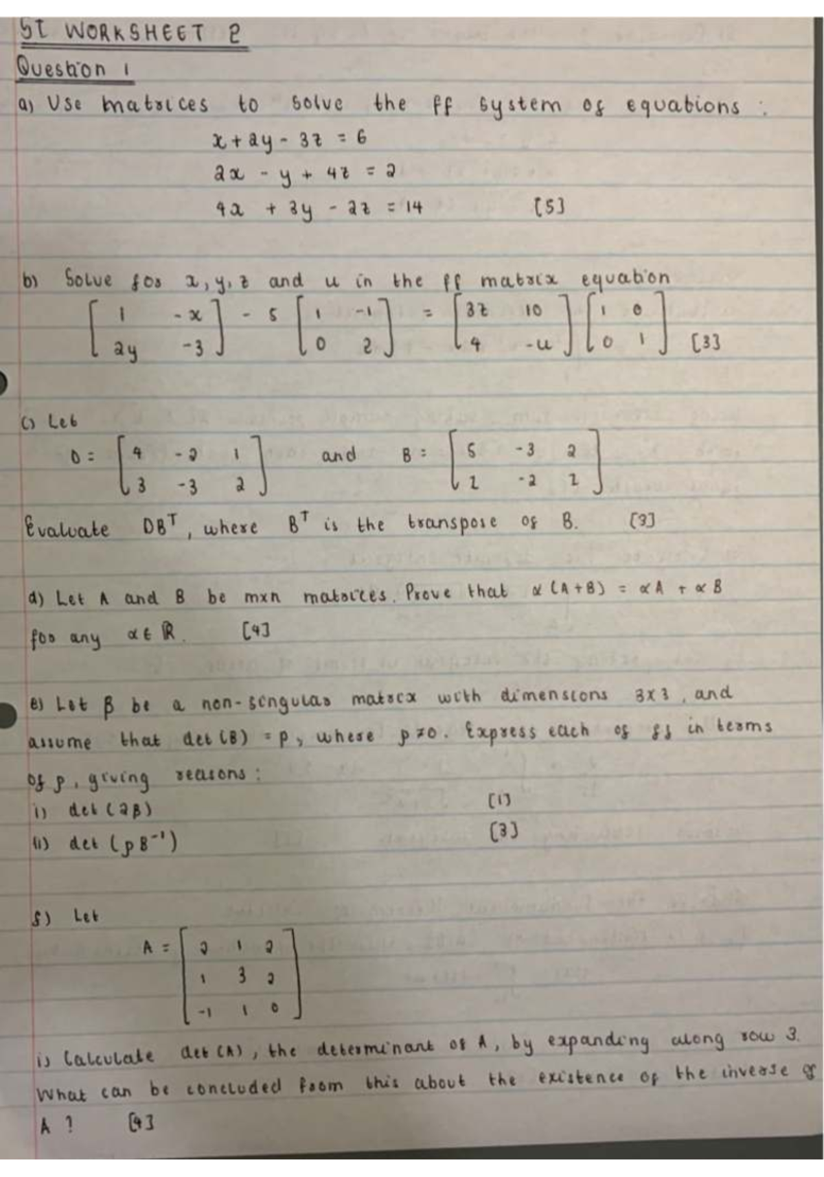 SI WORKSHEET 2: Matrix Equations & Integrals Practice - Studocu