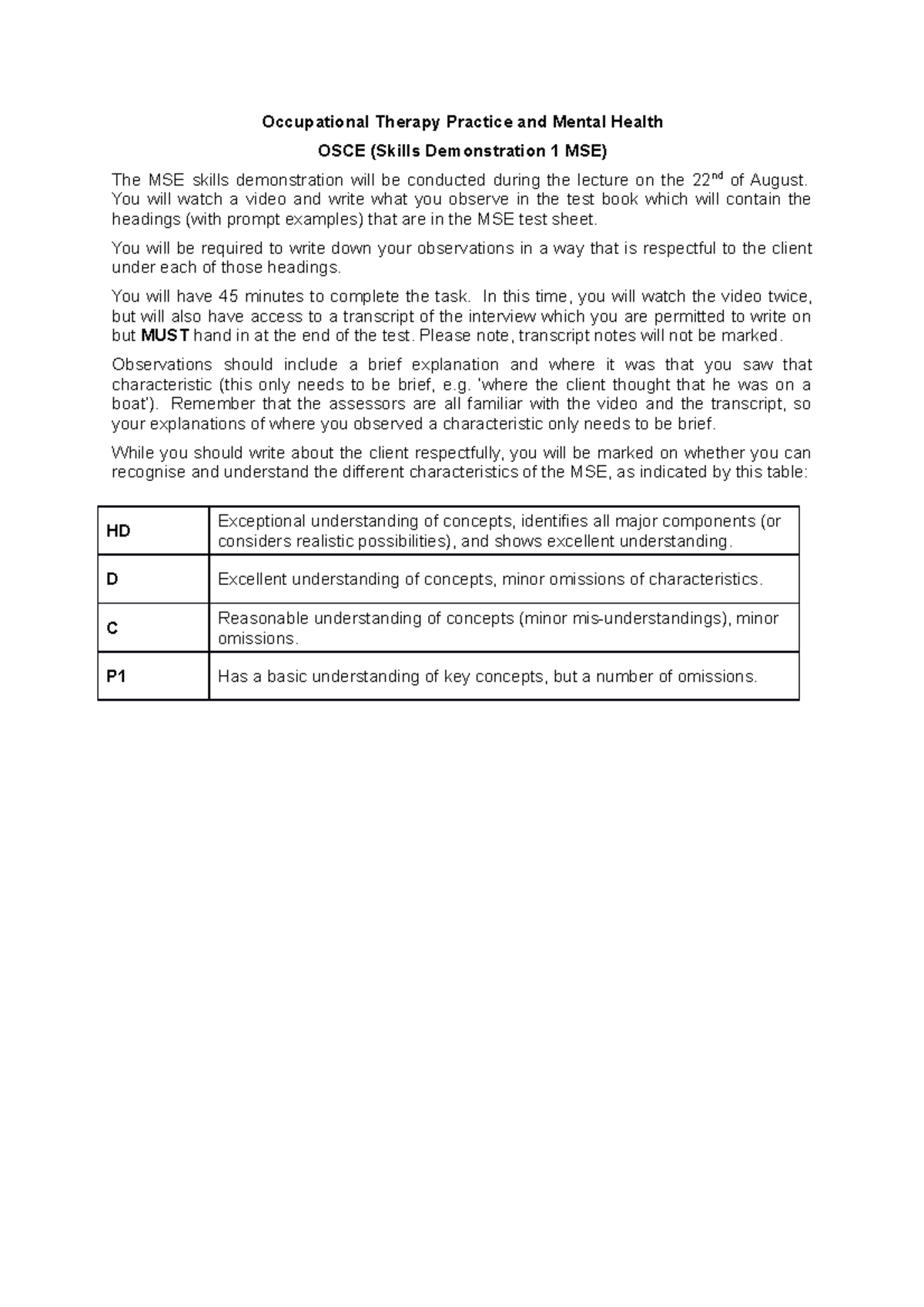 MSE Skills Observation Guide for OSCE in REHB 2045 - Studocu