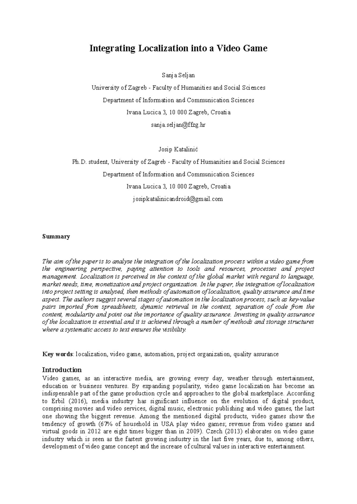 Integrating Localization in Video Game Development: A Technical ...