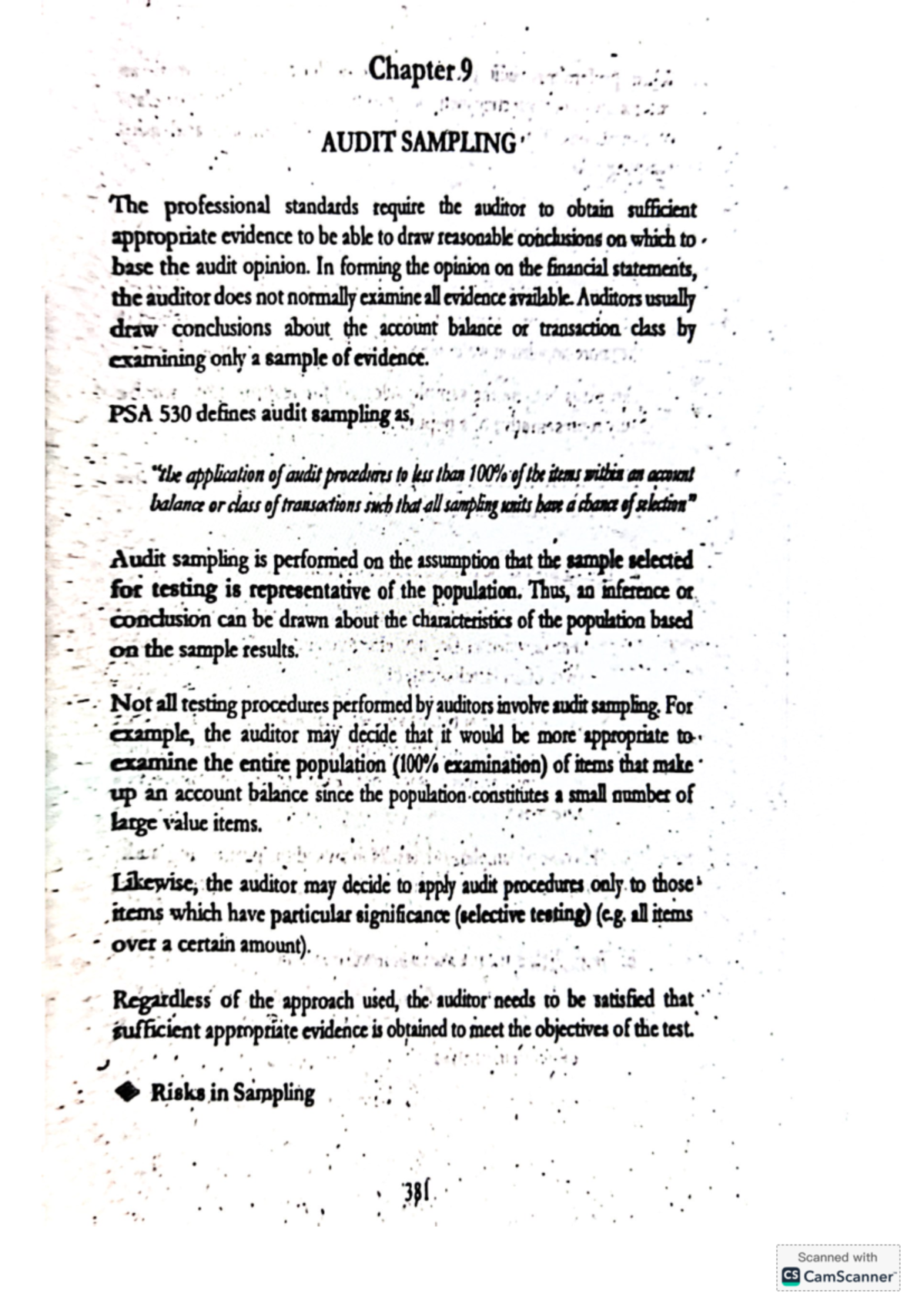 Chap9 - Audit Sampling: Understanding Risks and Procedures - Studocu