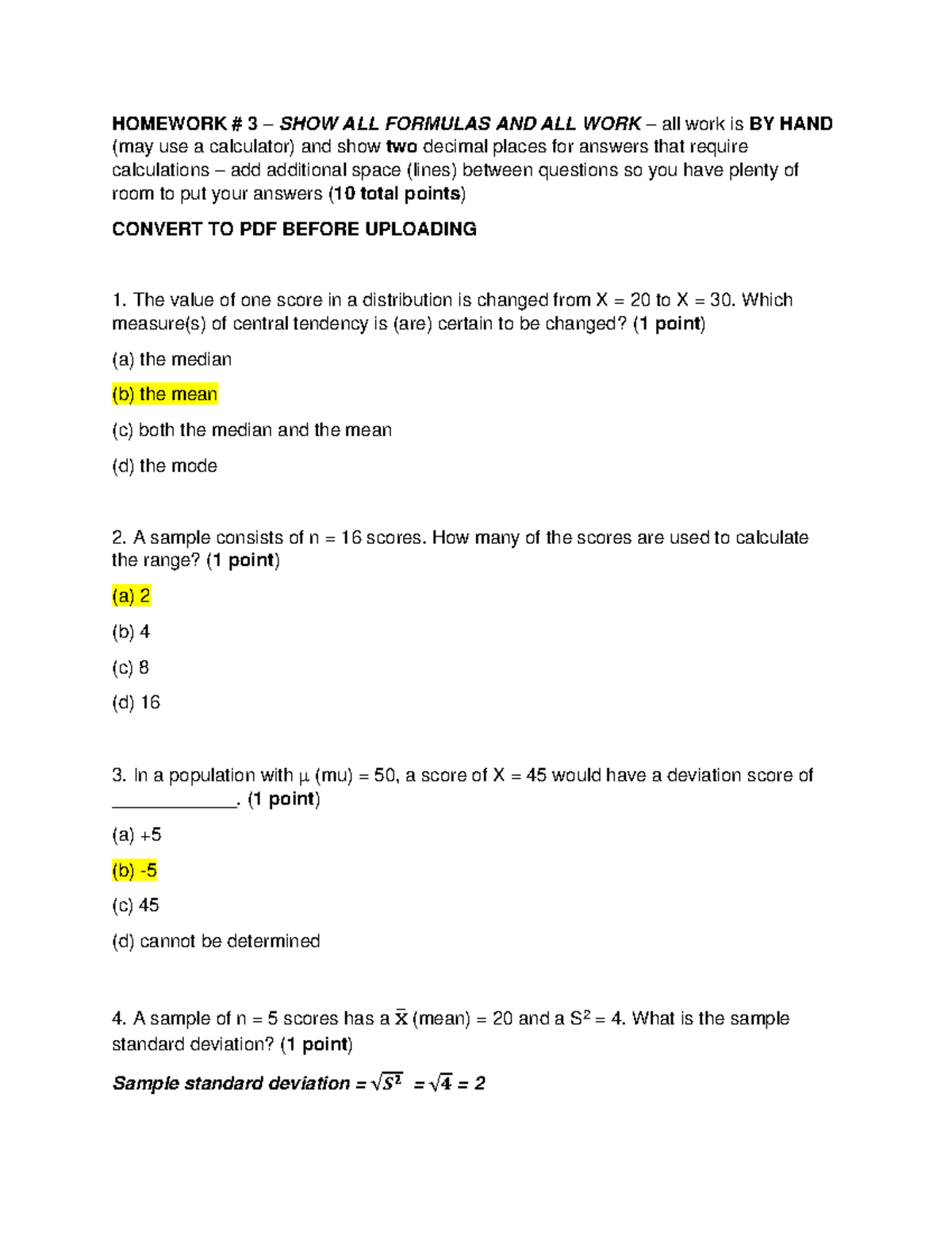 Homework Assingment #3 - HOMEWORK # 3 – SHOW ALL FORMULAS AND ALL WORK ...