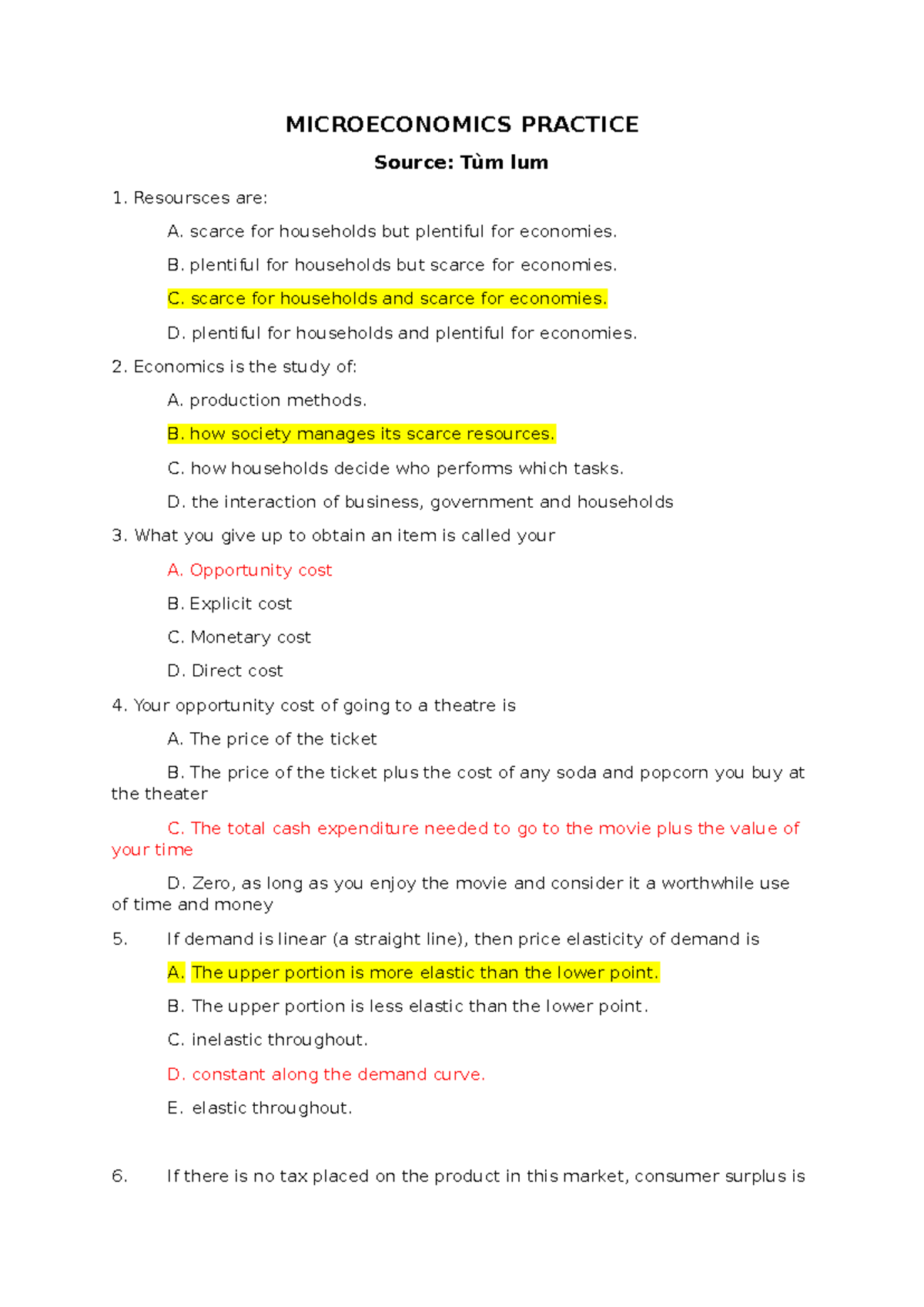 Microeconomics Study Guide: Practice Questions & Answers - Studocu