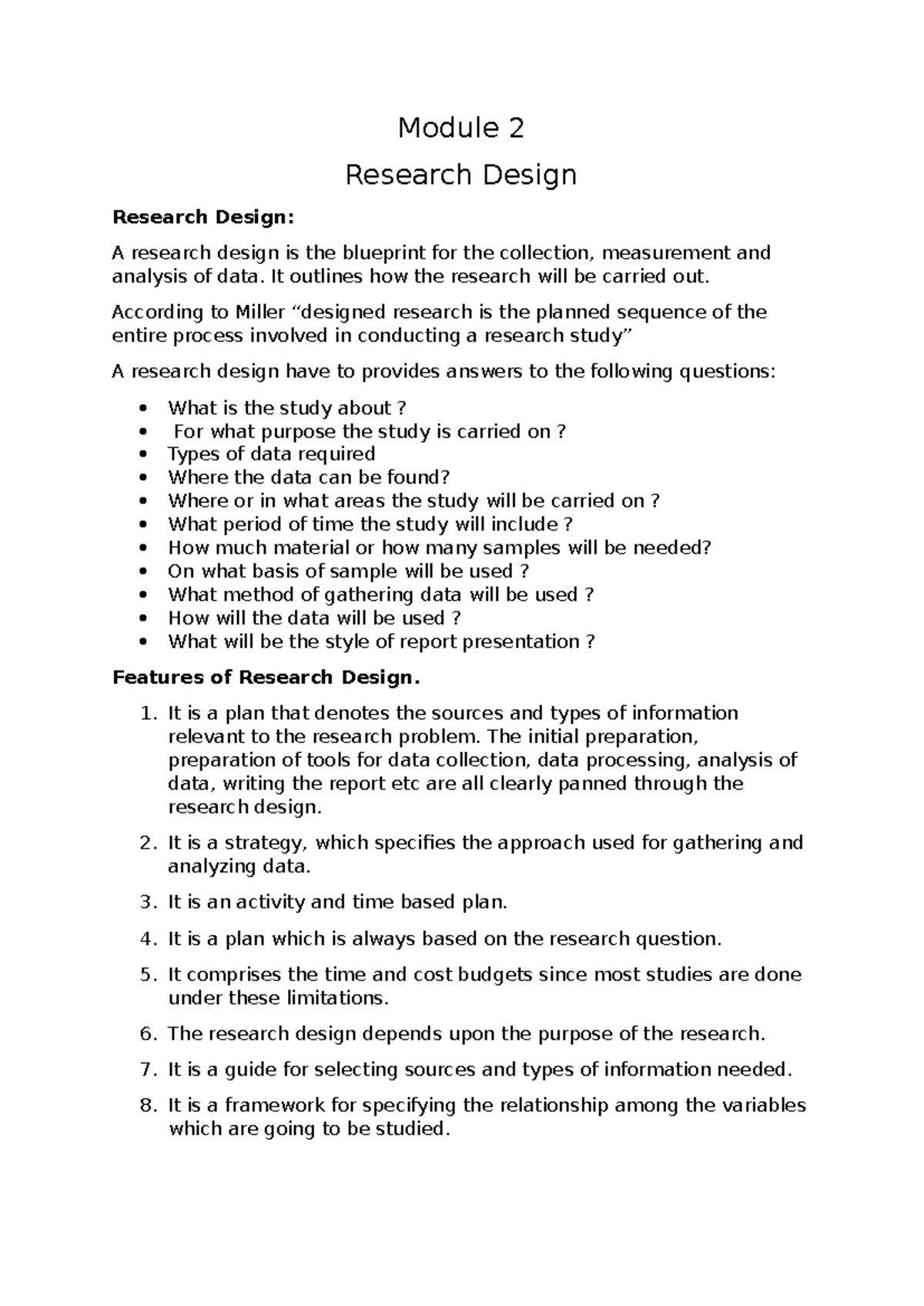 Module 2: Research Design and Sampling Methods Overview - Studocu