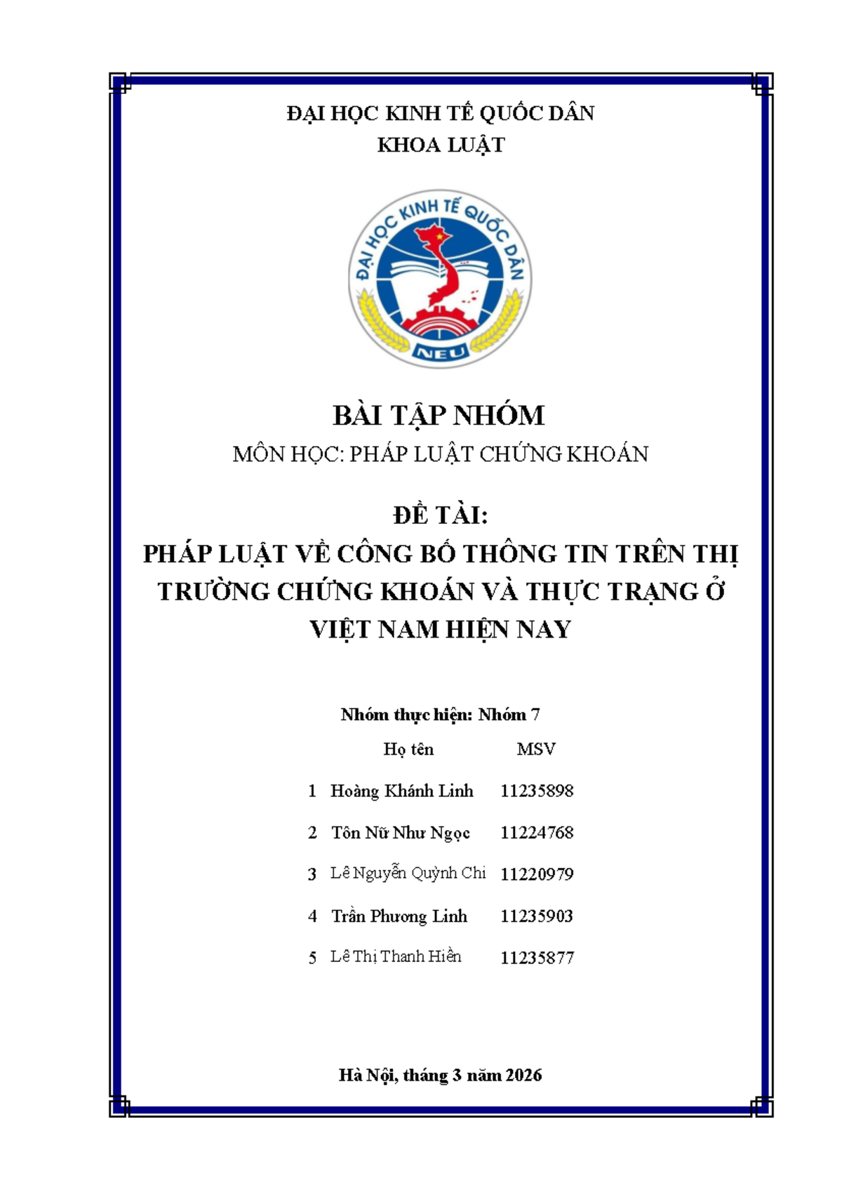 Bài Tập Nhóm Môn PLCK: Pháp Luật Về Công Bố Thông Tin Trên Thị Trường ...