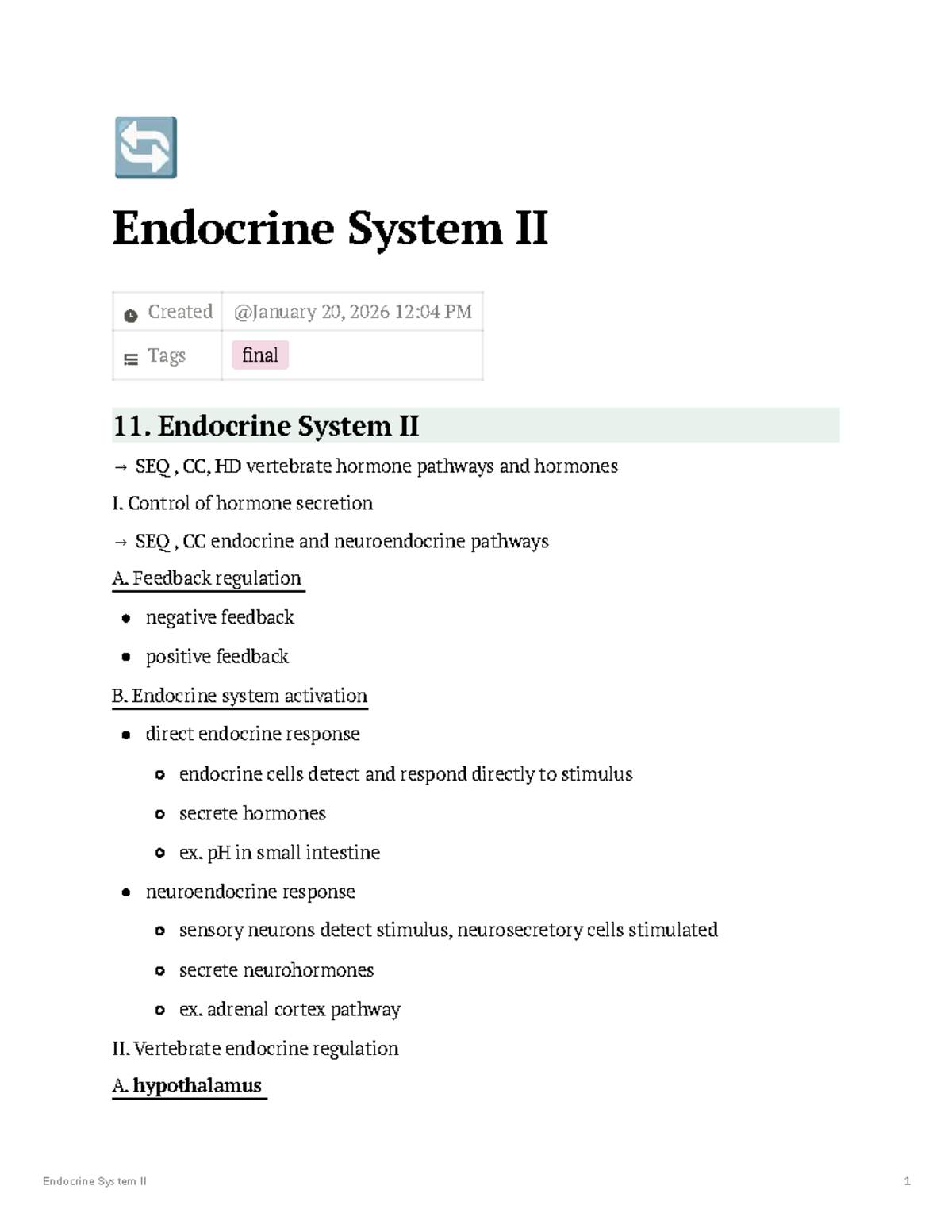 Endocrine System II - Final Exam Notes (Course Code: 11) - Studocu