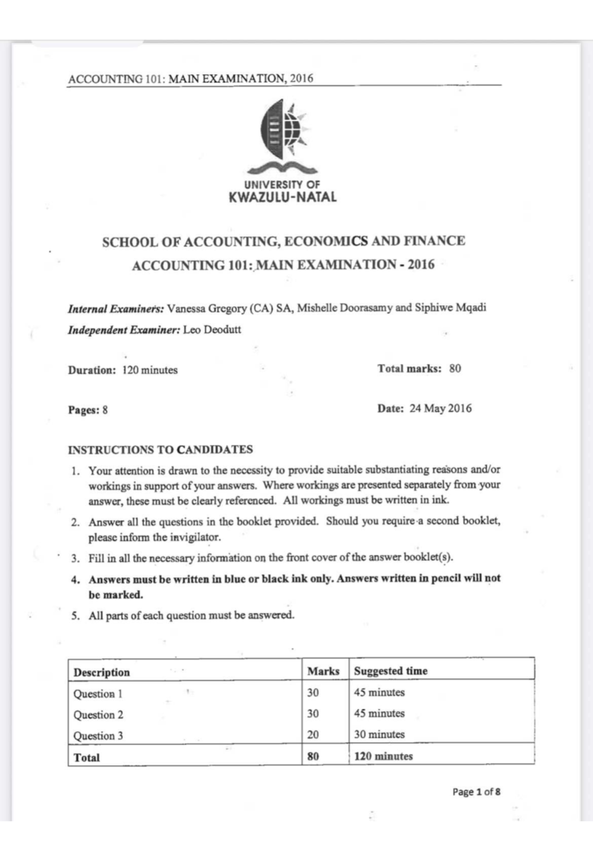 ACCOUNTING 101: 2016 MAIN EXAMINATION STUDY GUIDE - Studocu