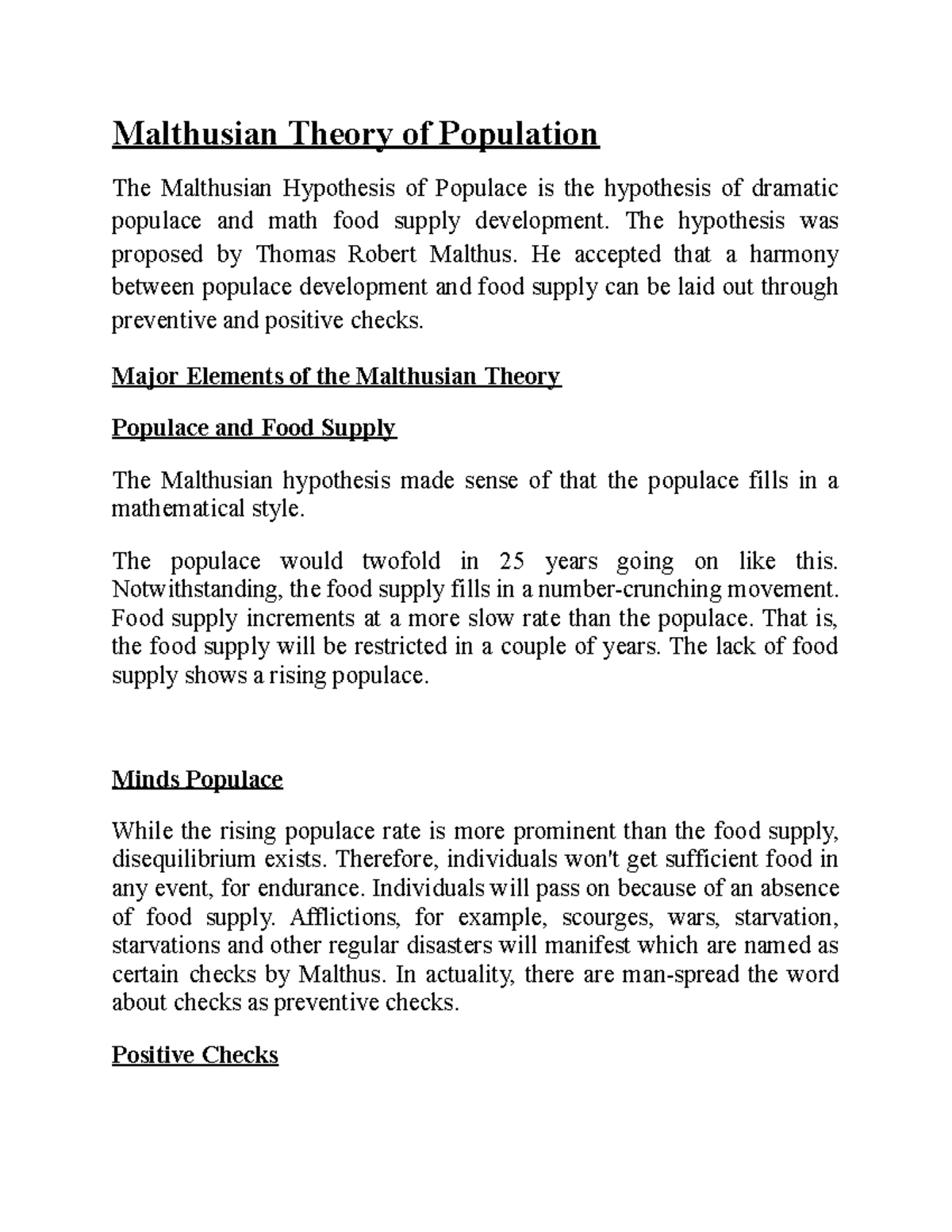 Malthusian Theory of Population: Analysis of Hypothesis and Critiques ...